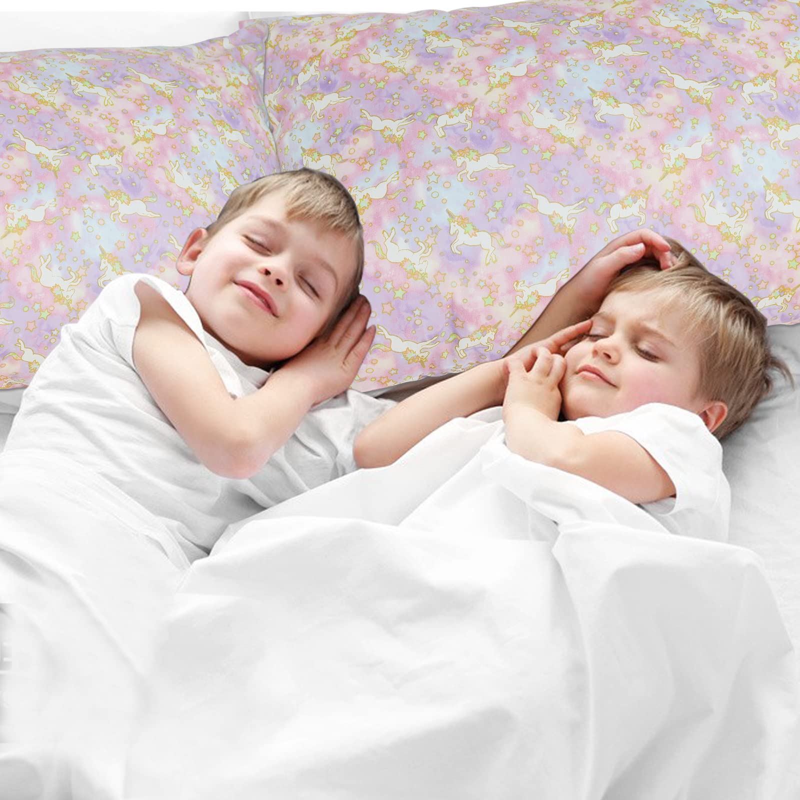 Pink Rainbow Unicorn Pillowcases - 2 Pack Soft Breathable Cotton Toddler Pillow Covers with Envelope Closure, Standard 20x30 Inch - Perfect for Kids Bedroom, Nursery Decor & Travel Accessories