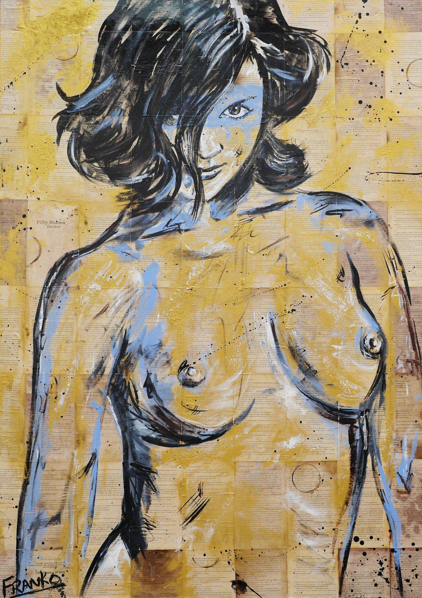 Dark And Darker 140cm x 100cm Book Club Series Gold Blue Nude Art Print - Premium Canvas Wall Decor for Living Room, Bedroom & Office