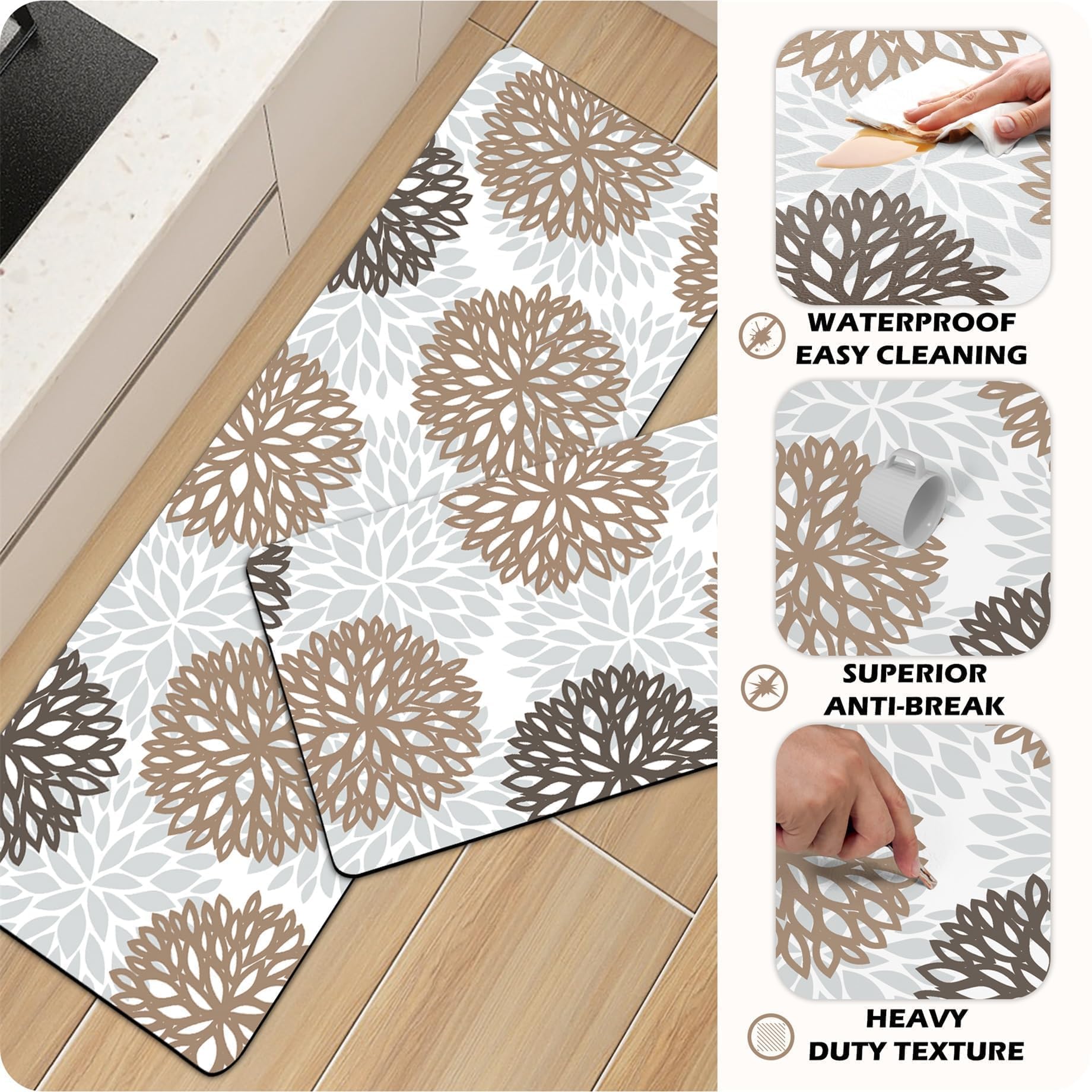 2-Pack Anti-Fatigue Kitchen Mats - Non-Slip Waterproof Memory Foam Floor Mats with Cushioned Support for Standing Comfort - Perfect for Kitchen Sink, Office Desk & Laundry Room - Home & Commercial Use