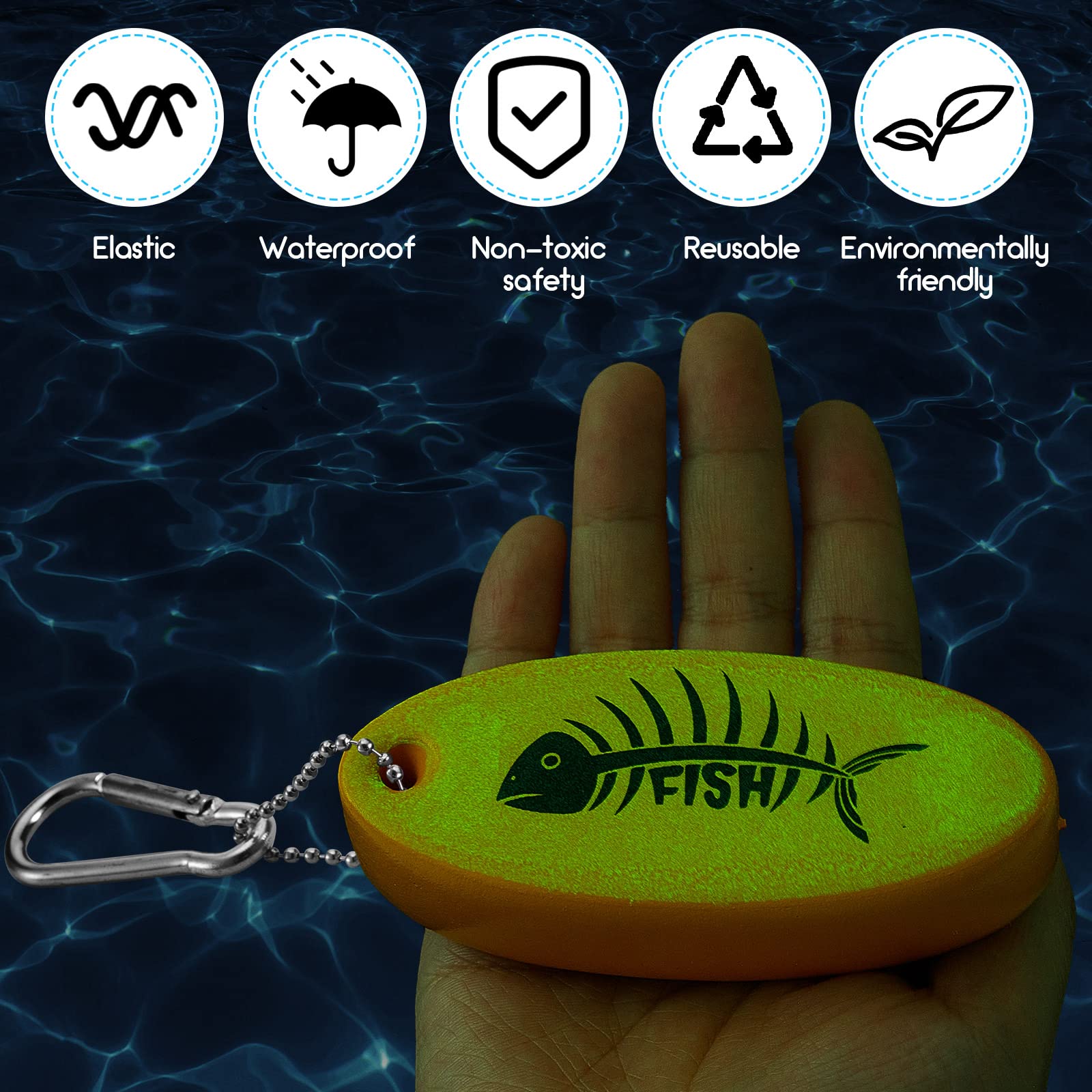 **Glow in the Dark Floating Keychain – 2 Pack Oval Foam Key Rings for Fishing, Boating & Outdoor Sports (Yellow & Red) – Waterproof & Highly Visible for Nighttime Safety**