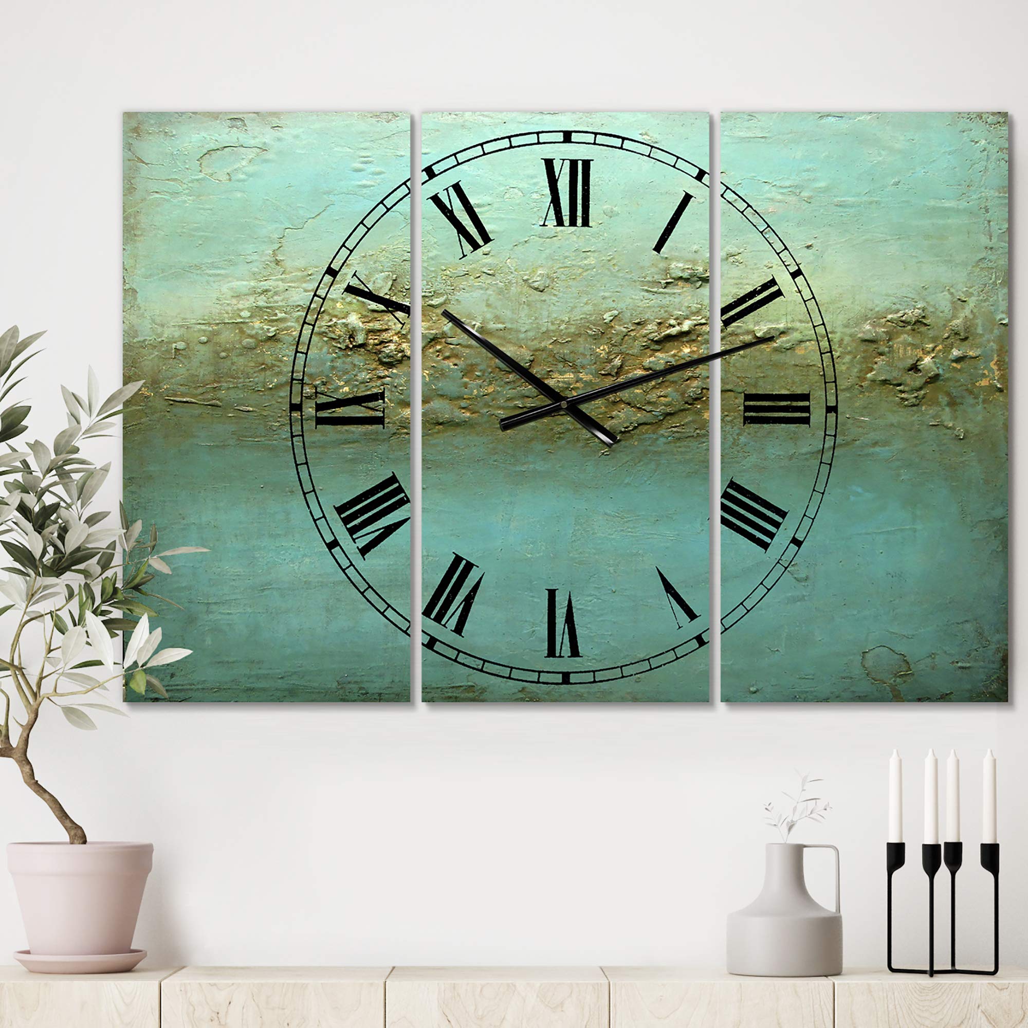 DesignQ Modern Wall Clock 'Rocky Shoals' - Blue Round Contemporary Wall Clock for Living Room, Bedroom & Office Decor | Silent Non-Ticking Battery Operated Clock