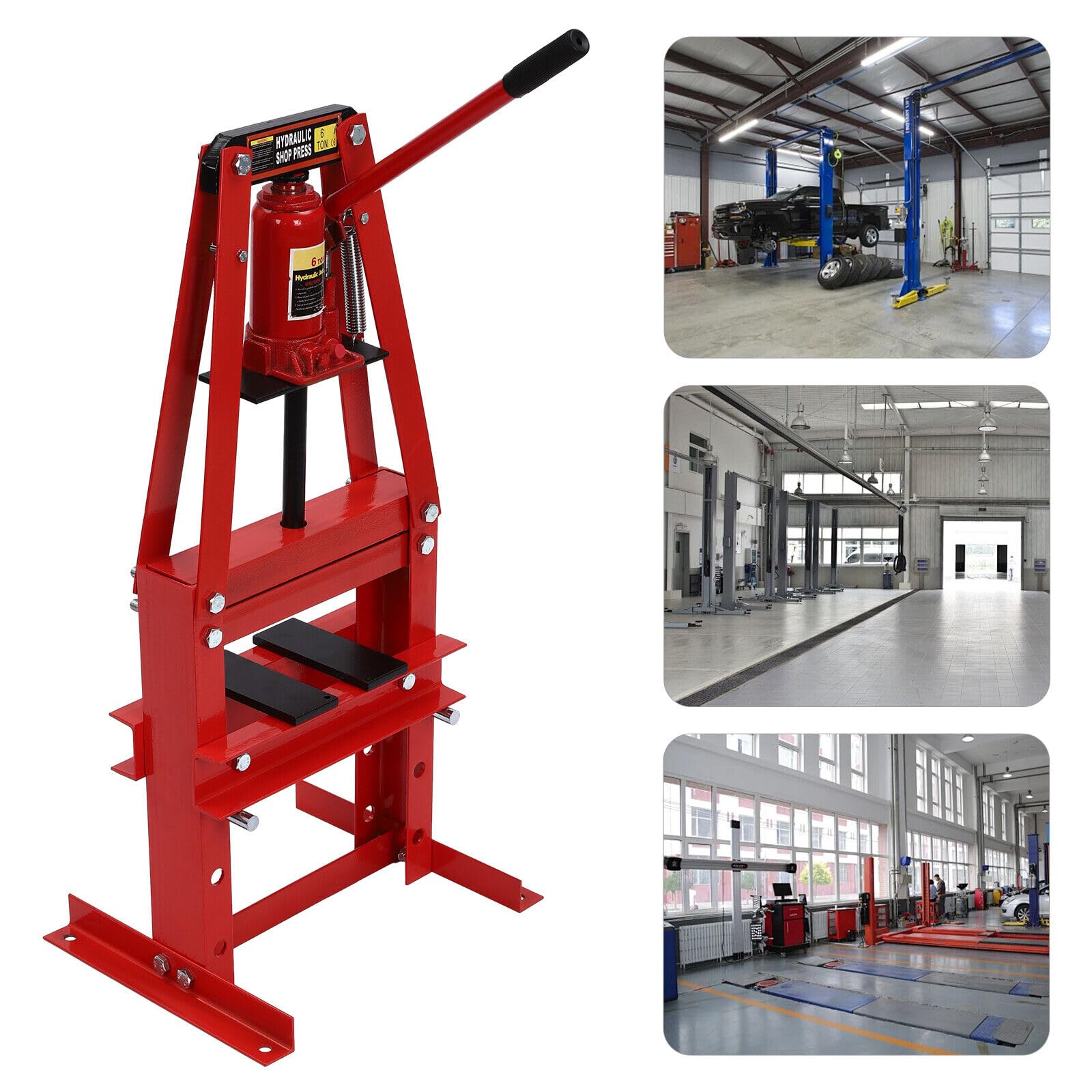 6 Ton Hydraulic Press - Heavy Duty Benchtop Shop Press with Pressure Gauge, H-Frame Adjustable Garage Floor Press for Auto Repair, Metalworking & Mechanical Workshops | Perfect for Bearing Removal, Straightening Metal & Auto Maintenance
