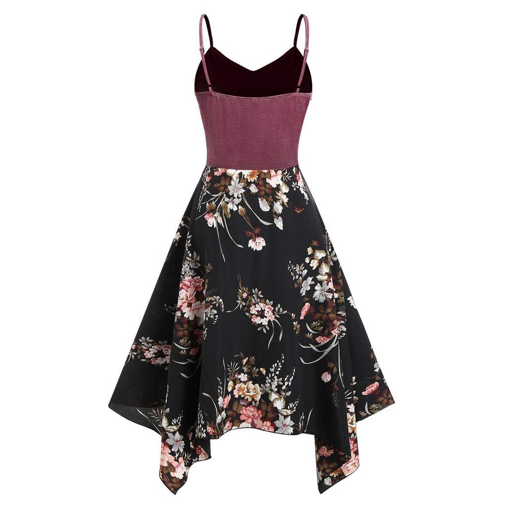 iQKA Women's Sunflower Print Mini Dress - Plus Size Asymmetric Camisole Summer Beach Dress for Vacation, Pool Party & Tropical Getaway