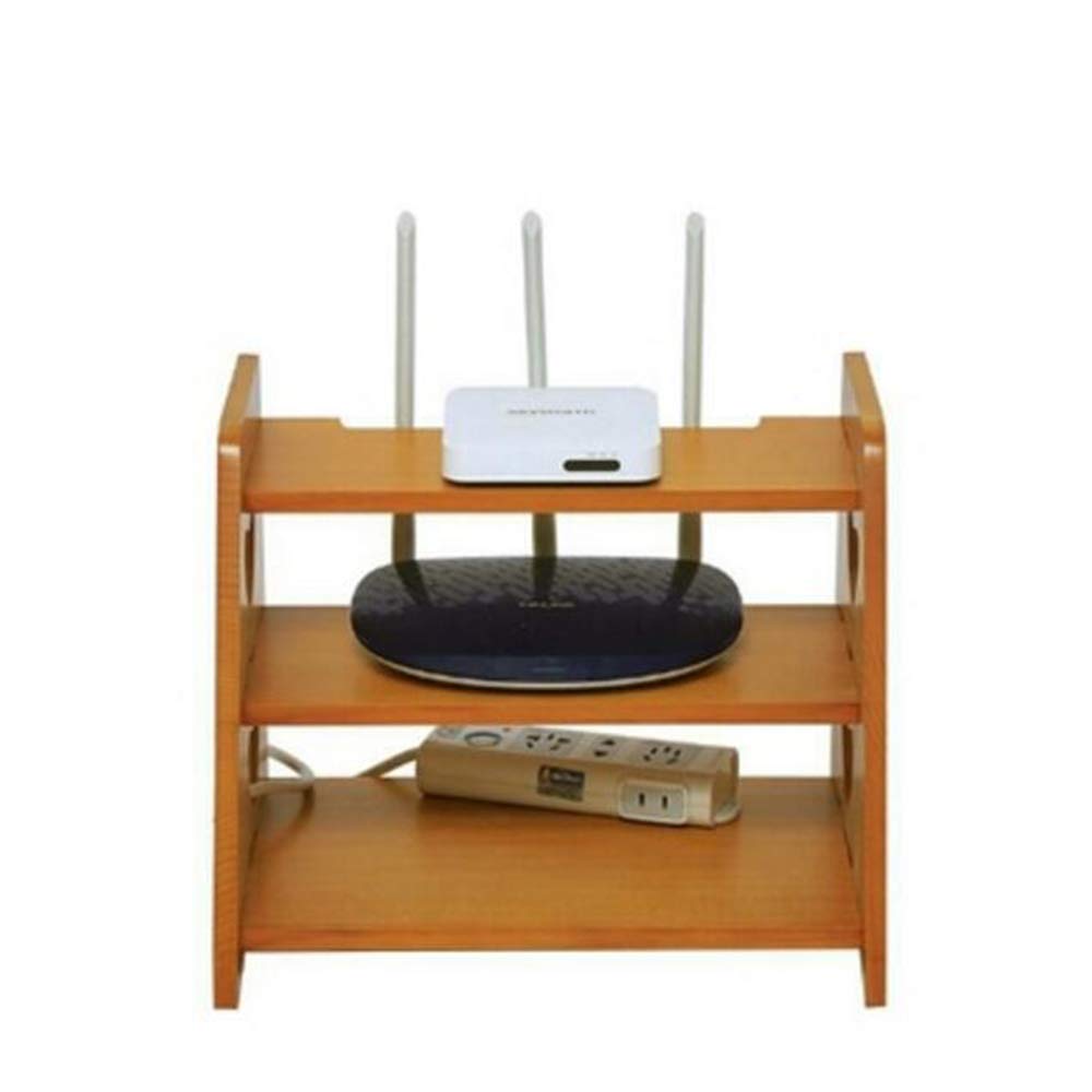 Floating WiFi Wall Shelf - Solid Oak 3-Layer Storage Box for Home & Office