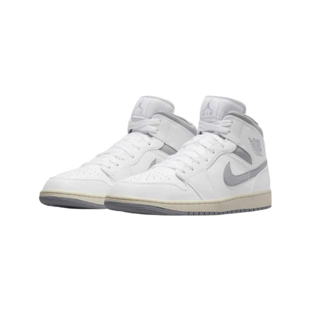Air Jordan 1 Mid GS Sneakers - White & Stealth Grey Basketball Shoes for Women & Girls - Perfect for Casual Wear, Sports & Street Fashion