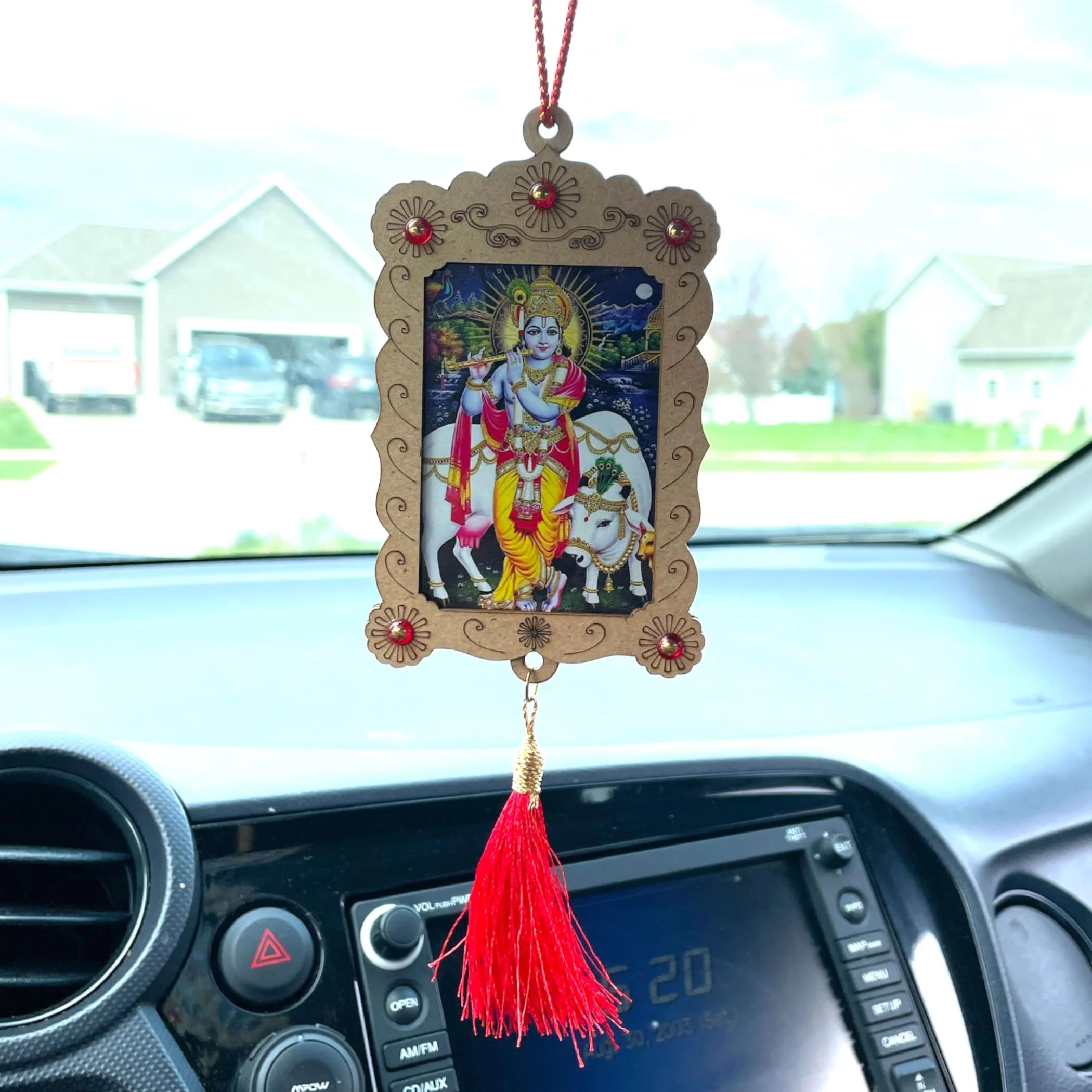 LOVENSPIRE Hindu Car Hanging Ornament - Ganesha Krishna Hanuman Om Balaji Shiv Photo Frame for Rear View Mirror - Spiritual Car Charm & Dashboard Decor Accessory (Pack of 1) - Perfect for Daily Commute, Road Trips & Blessing Your Vehicle