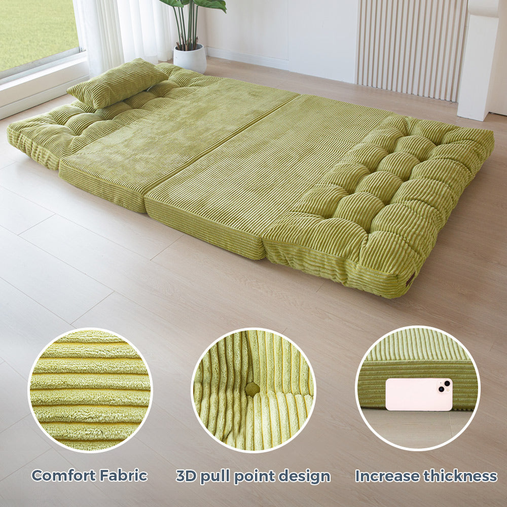 MAXYOYO Tufted Bean Bag Sofa Bed - Foldable Floor Couch with Pillows in Green | Comfortable Lounge Chair for Living Room, Bedroom & Game Room