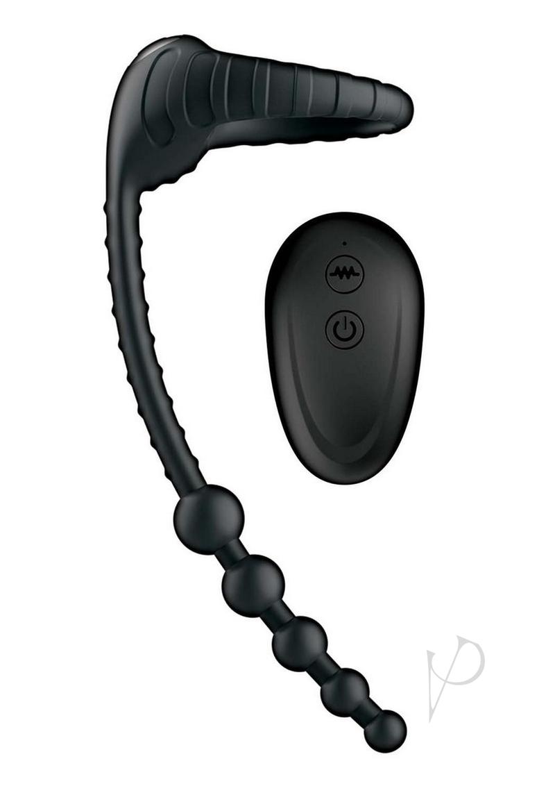 Atomic Dual Delight Rechargeable Silicone Cock Ring with Anal Beads - Black | Couples Intimacy Toy for Enhanced Pleasure & Stimulation