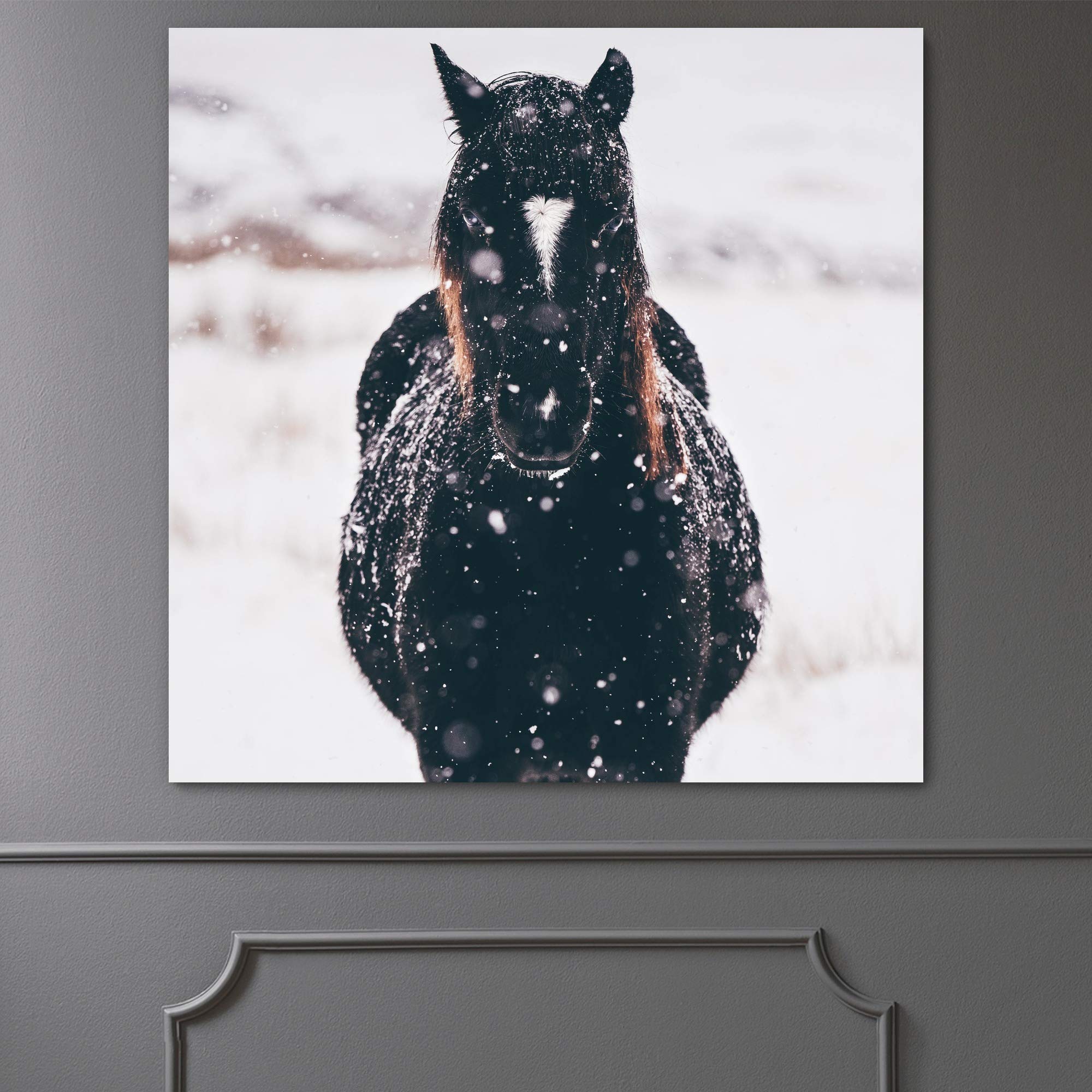 Premium Horse Wall Art Print - 24x24 Inch Farmhouse Countryside Photography for Living Room & Bedroom Decor - Ready to Hang Canvas Picture - Perfect for Western, Equestrian & Ranch Style Home Decoration