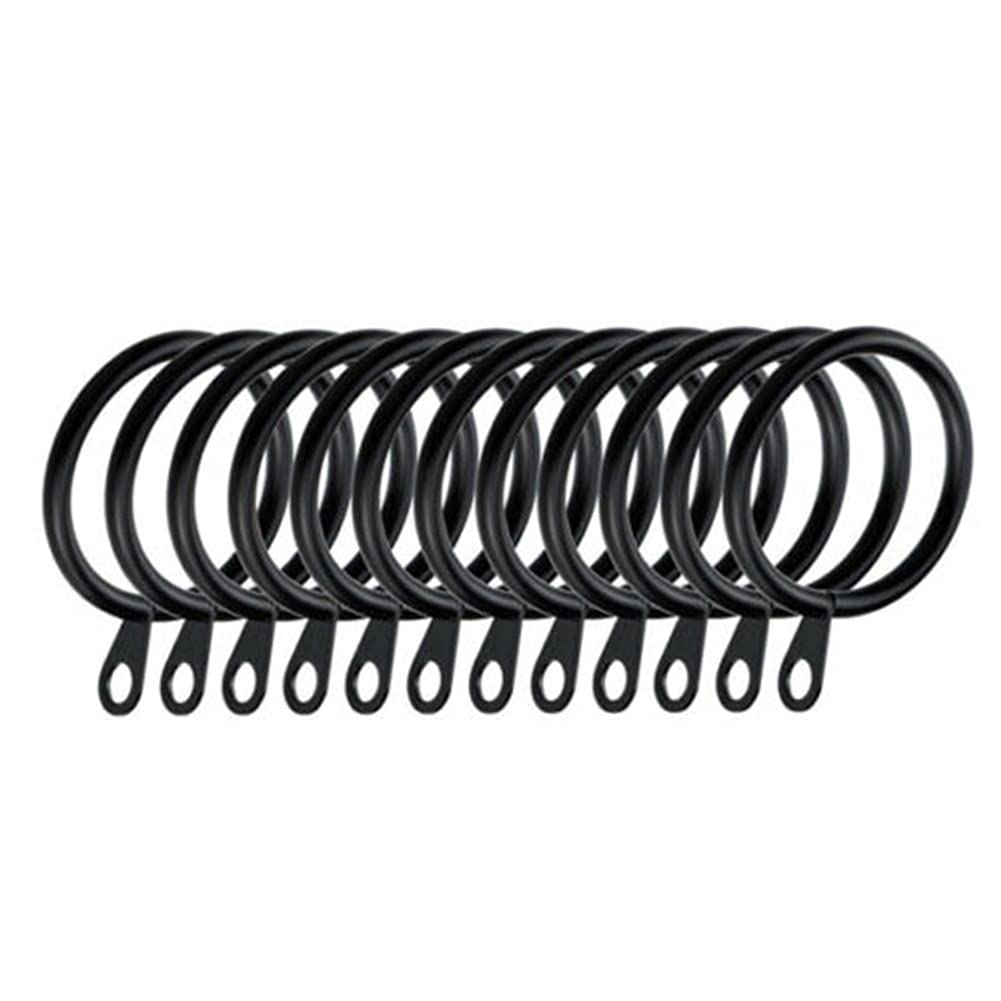 GANFANREN Heavy Duty Metal Curtain Rings Hooks - 72PCS Black Curtain Hanging Rings for Rods & Poles - Perfect for Voile, Sheer, and Blackout Drapes - Ideal for Living Room, Bedroom, and Office Window Treatments