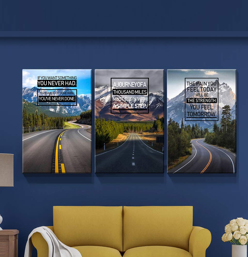 Denozer 3-Piece Canvas Wall Art - Stretched & Framed Landscape Painting with Inspirational Quotes, Modern Home Decor for Living Room (24
