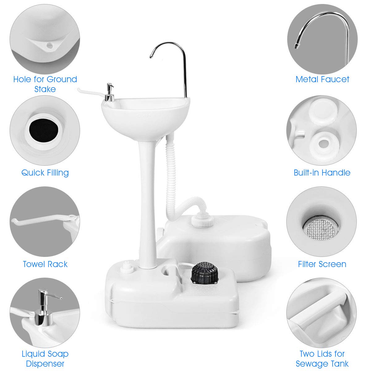 Giantex Portable Hand Washing Station with Wheels - 4.5 Gallon Fresh Water Tank, Towel Holder & Soap Dispenser - Foot Operated Free Standing Sink for Outdoor Camping, RV Trips, Picnics, and Indoor Use