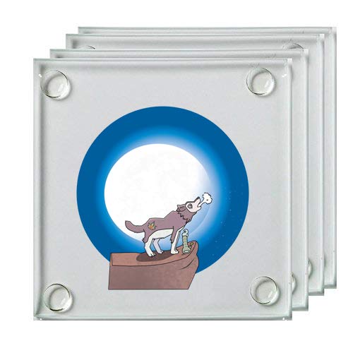Howling Wolf Moon Bong Glass Coasters - Set of 4 Square Pot Smoking Pals Coasters for Weed Accessories, Home Decor & 420 Gifts - Perfect for Stoner Parties, Cannabis Enthusiasts & Smoking Sessions