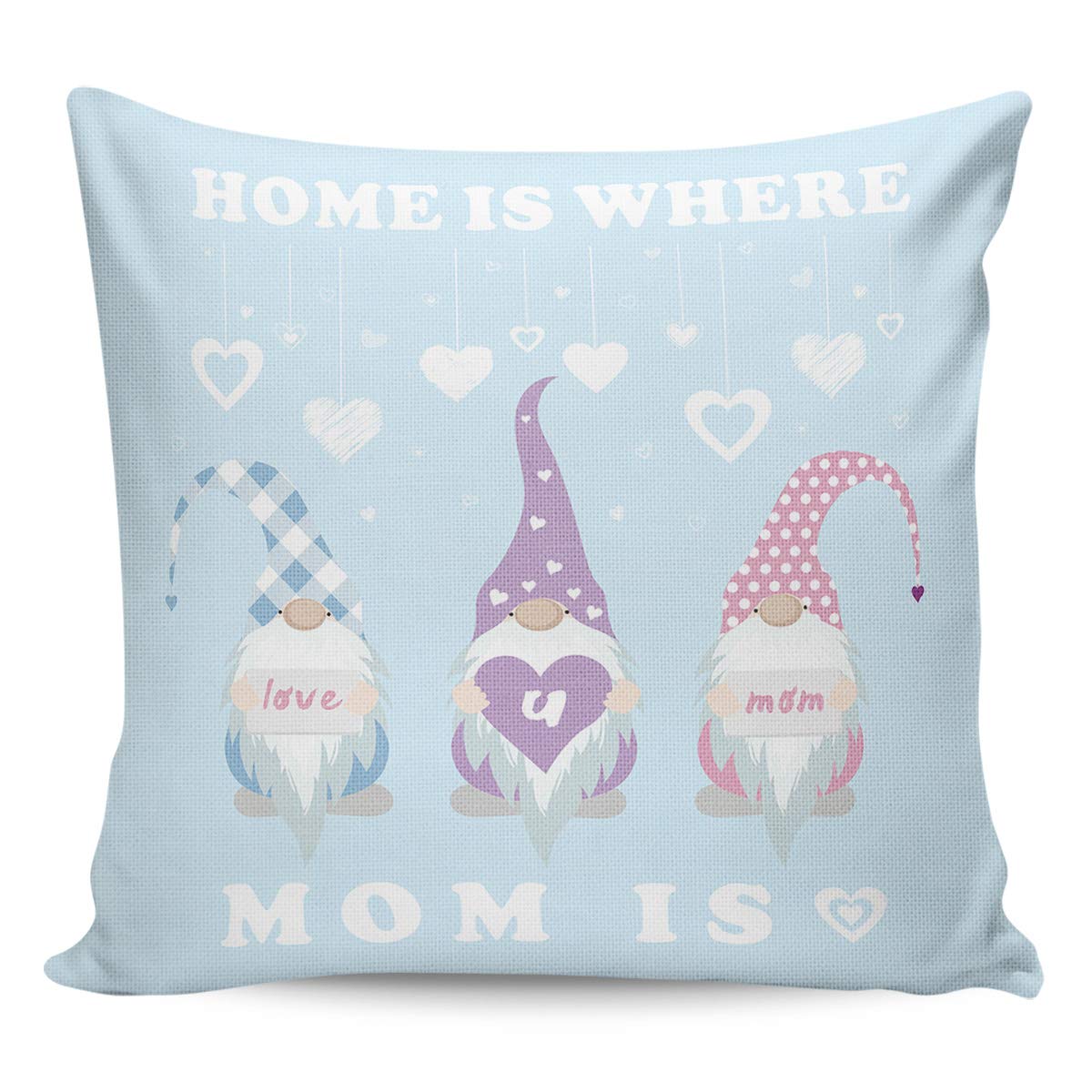 Funny Gnome Throw Pillow Covers 18x18 Inch - Decorative Square Cushion Covers with Hats & Hearts for Sofa, Couch, Bedroom - Perfect for Mother's Day Gifts & Cozy Home Decor