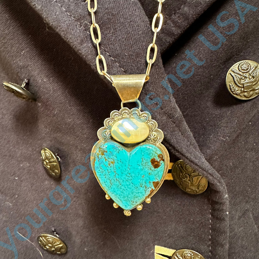 Sterling Silver Native American Turquoise Heart & Blister Pearl Necklace - Handmade Southwest Jewelry for Women, Perfect for Boho Fashion, Weddings & Special Occasions