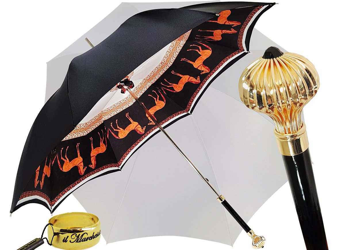 Elegant Double Layer Women's Umbrella with Printed Horse Design - Windproof & Waterproof Compact Folding Umbrella for Rainy Days, Fashion Accessory for Women's Outdoor Activities, Commuting and Travel