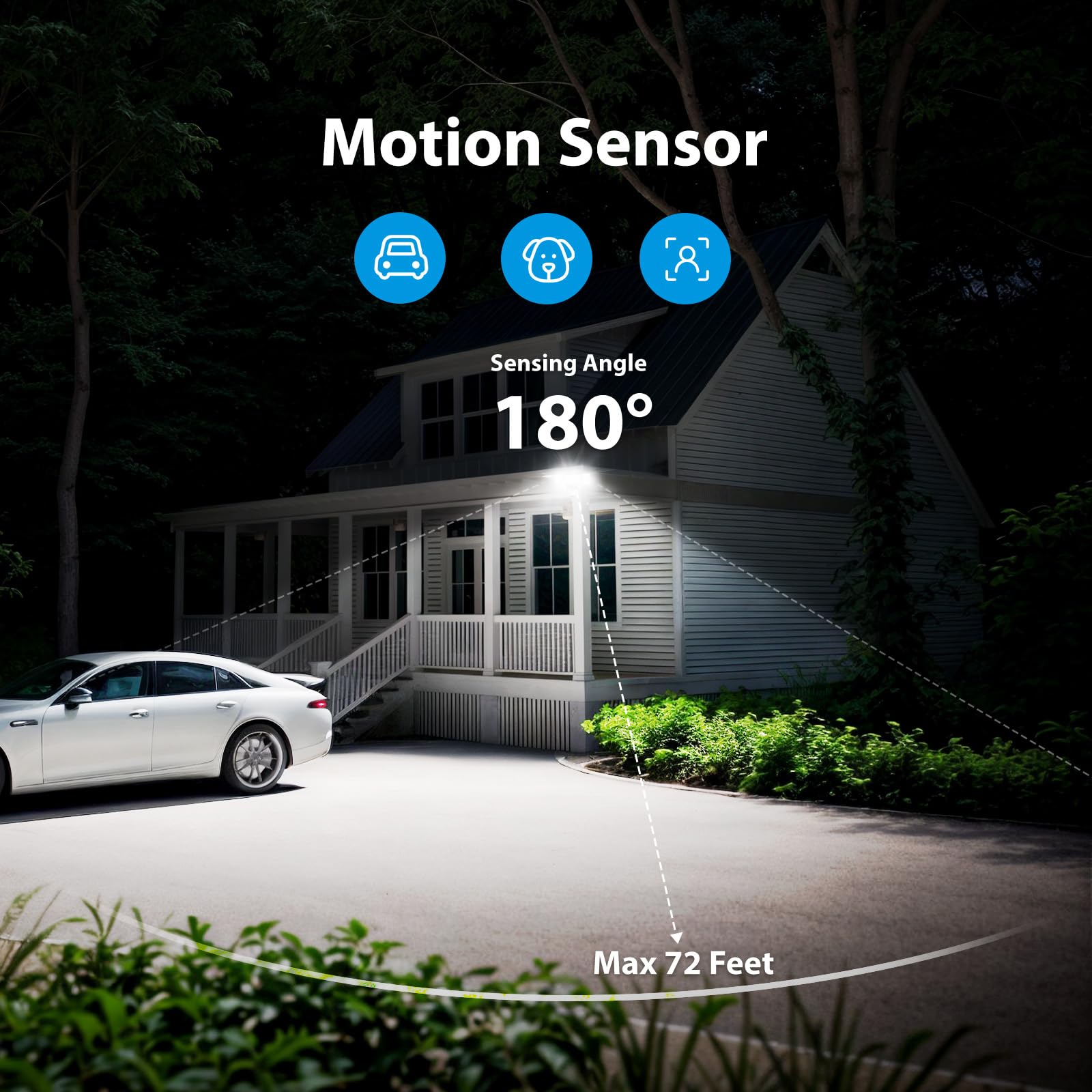 75W Motion Sensor Outdoor Security Lights - 3 Head 6500K IP65 Waterproof Flood Lights (7500LM) for Yard, Garage, Porch - Dusk to Dawn Motion Detection with Bright Illumination for Enhanced Safety and Convenience