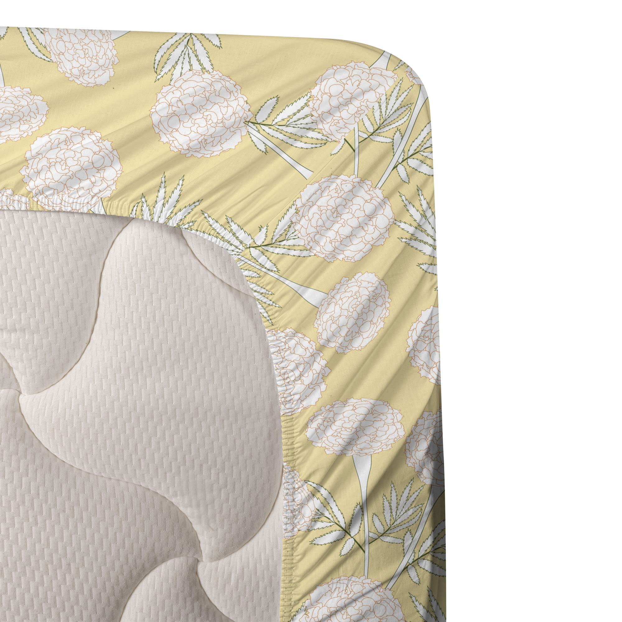 Ambesonne Floral King Sheet Set - 4 Piece Bedding with Outline Clove Flowers Print, Beige Peach & Khaki - Soft Fitted & Flat Sheets + Pillowcases for Spring Decor & Cozy Bedroom Upgrade