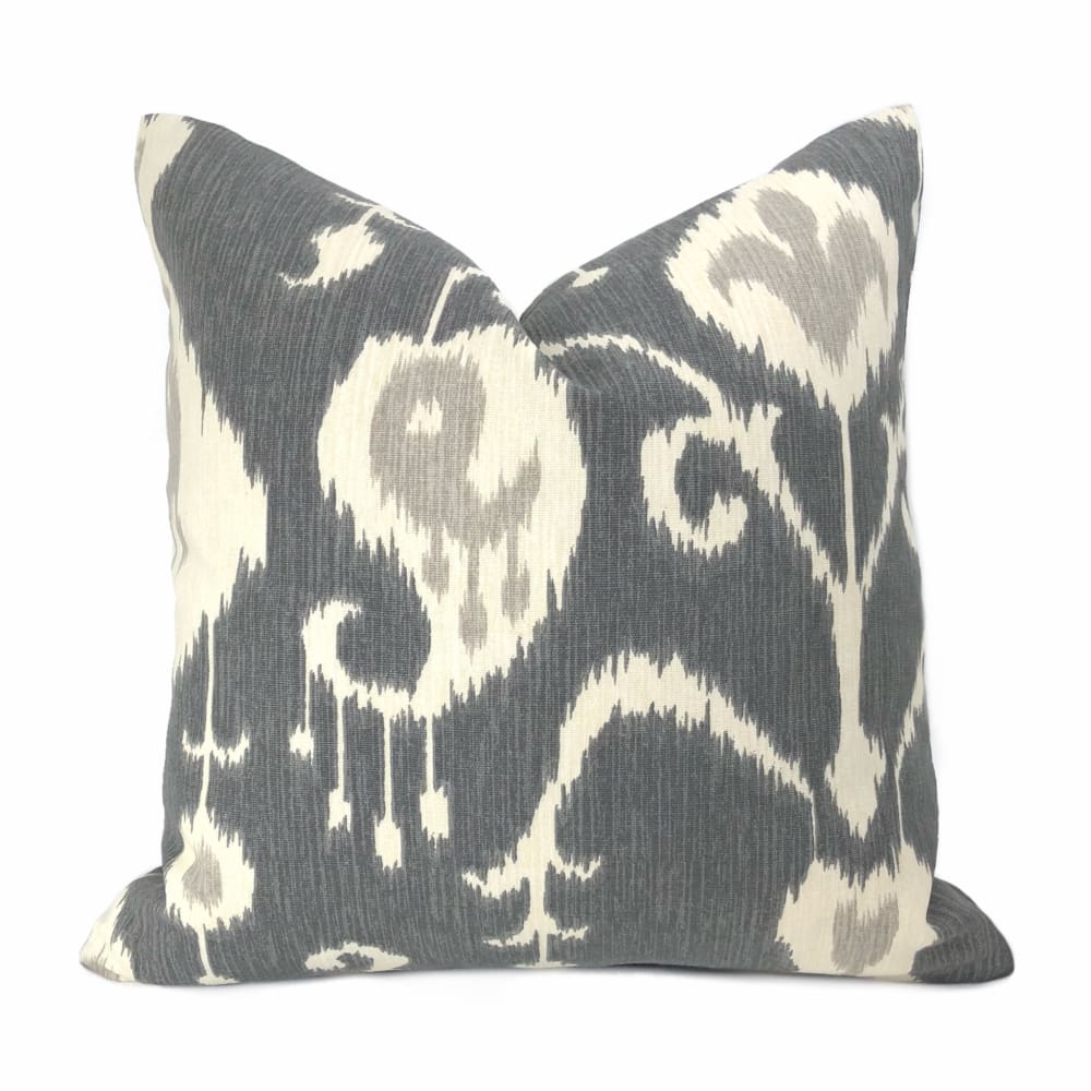 Batam Gray Beige Cream Ikat Cotton Print Pillow Cover - Bohemian Home Decor for Sofa, Bed & Living Room