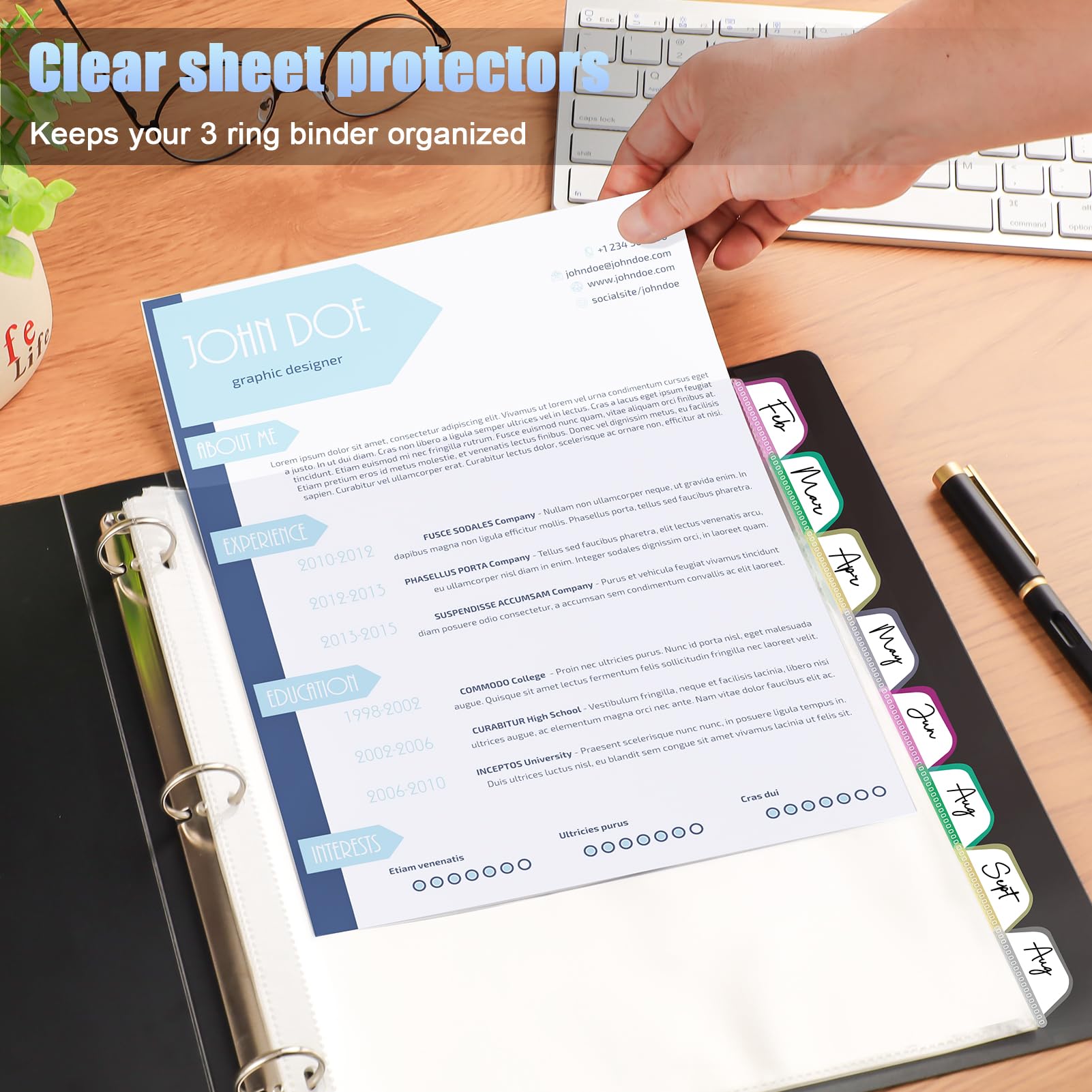 16-Piece Clear 3-Ring Binder Dividers with Tabs & Pockets - 8.5 x 11 Heavy Duty Plastic Sheet Protectors for School, Office & Organization | 2 Sets of 8-Tab Index Dividers for 3-Ring Binders