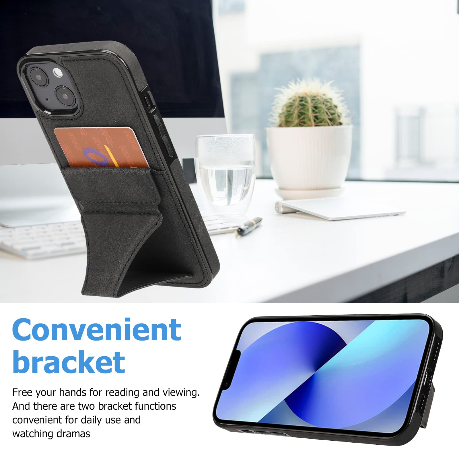 iPhone 14 Wallet Case with Card Slots & Kickstand, PU Leather Protective Cover with Magnetic Shockproof Design, Slim Flip Case with Expanding Stand Holder for 6.1 Inch, Black - Perfect for Travel, Work, and Everyday Use