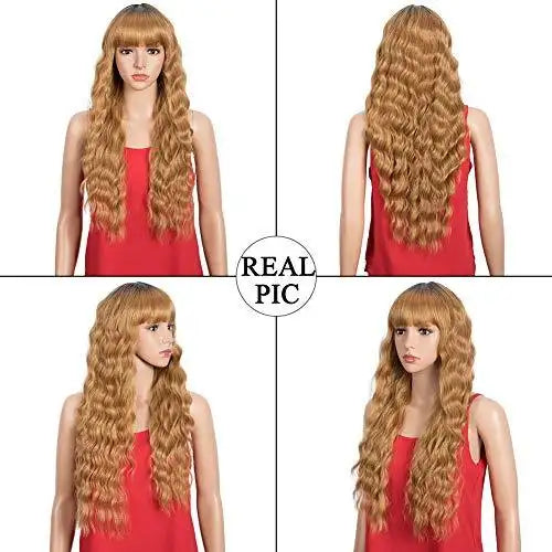 Natural Wavy Hair Wig with Bangs for Women - Soft & Realistic Synthetic Hairpiece for Daily Wear, Cosplay & Costume Parties