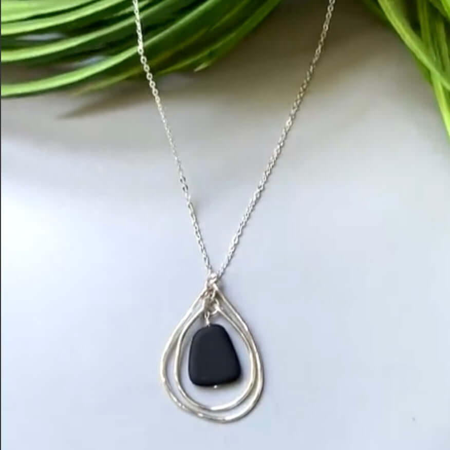 Handmade Frosted Black Glass Pendant Necklace - Artisan Crafted in USA - Perfect for Gift Giving, Weddings & Special Occasions