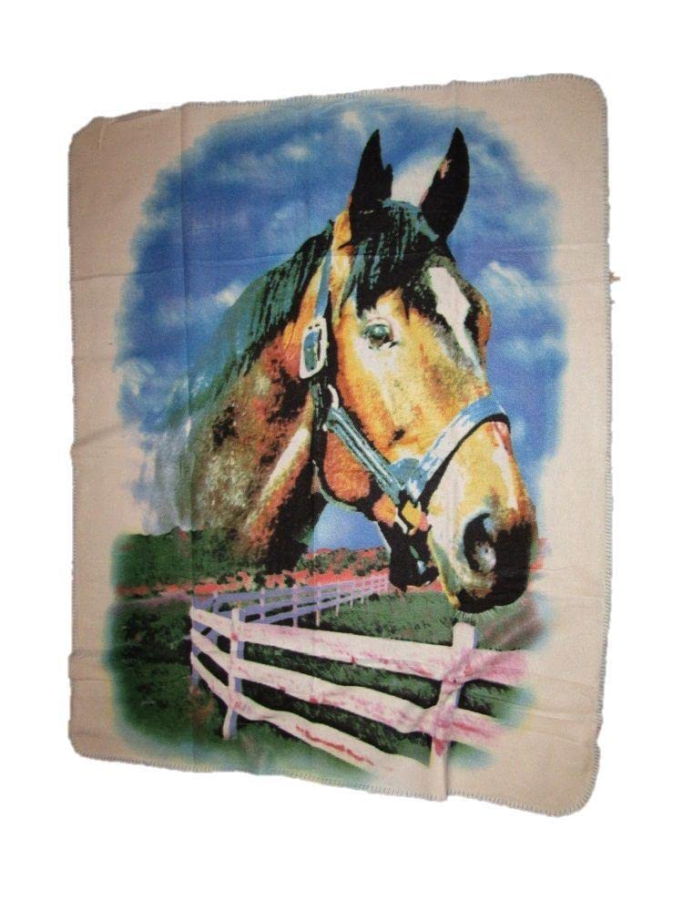 50x60 Inch Horse Head Fence Farm Polar Fleece Blanket - Soft Mexican Boho Throw Blanket for Couch, Bed & Outdoor Use - Cozy Fuzzy Blanket Perfect for Summer Nights, Picnics and Home Decor