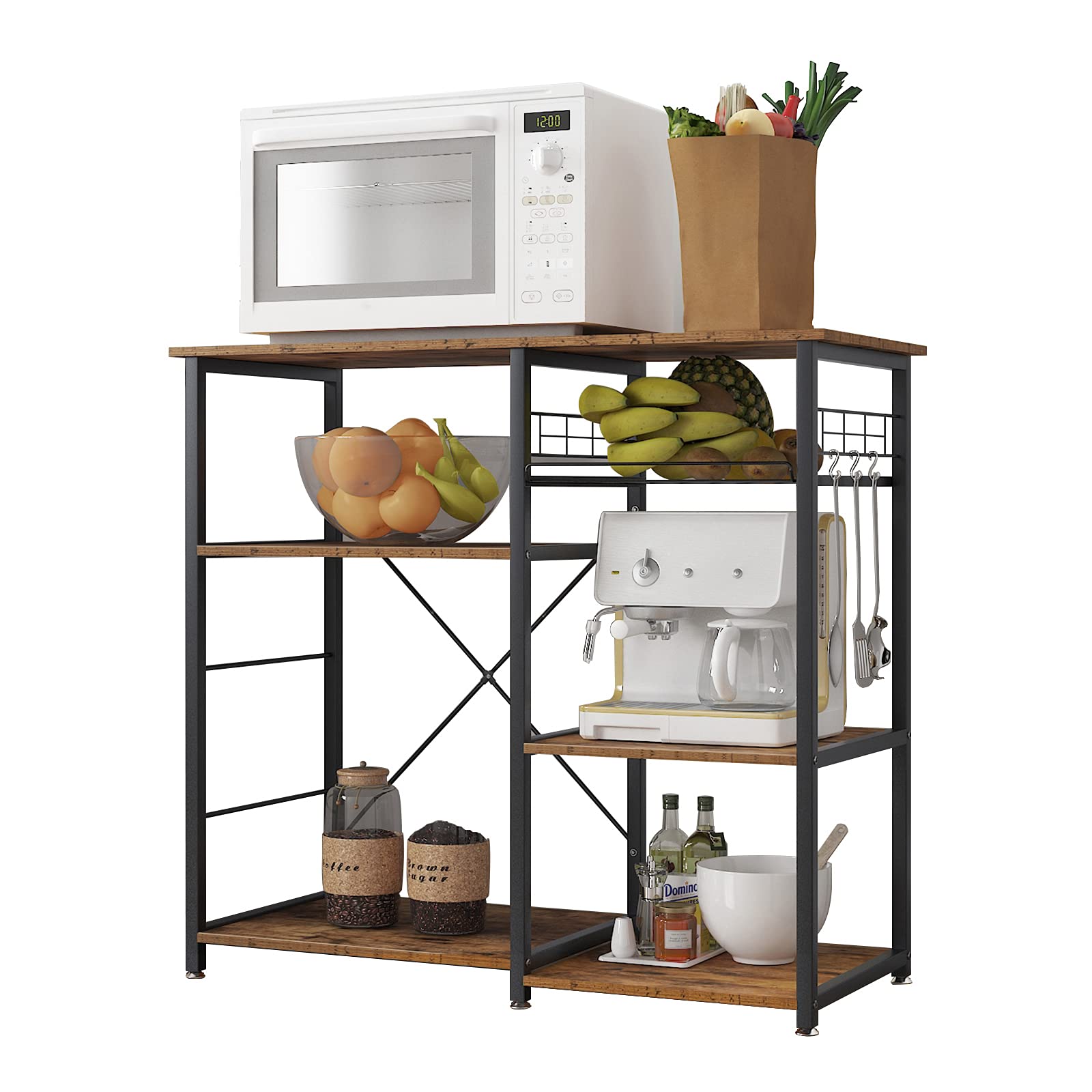 Soges 3-Tier Kitchen Baker's Rack with Microwave Stand - Rustic Brown Storage Cart for Baking, Cooking & Organizing - Perfect for Small Kitchens, Pantries & Home Bakeries