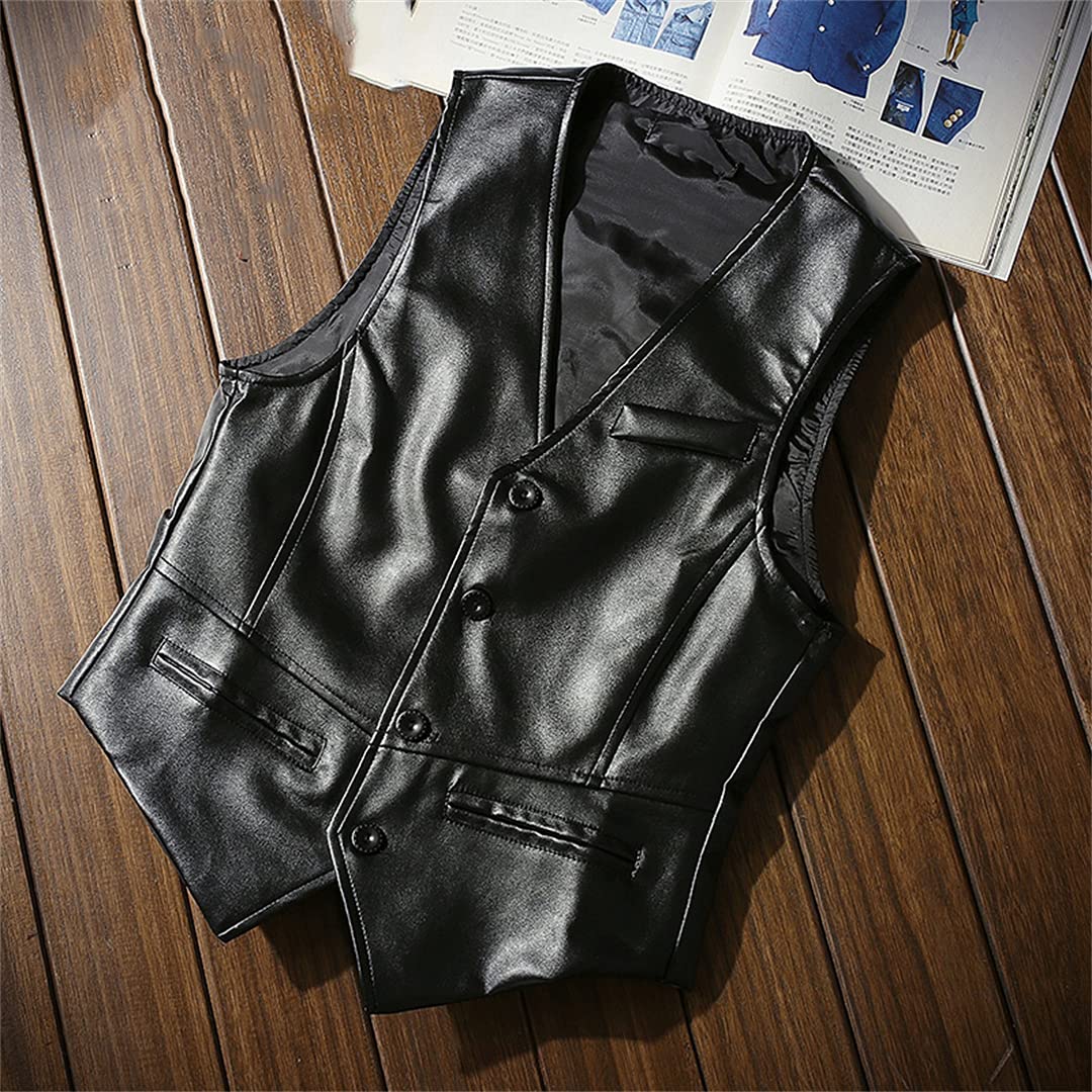 Men's Classic Business Waistcoat - Faux Leather Biker Vest Sleeveless Jacket for Formal & Casual Wear | Office, Party, Riding