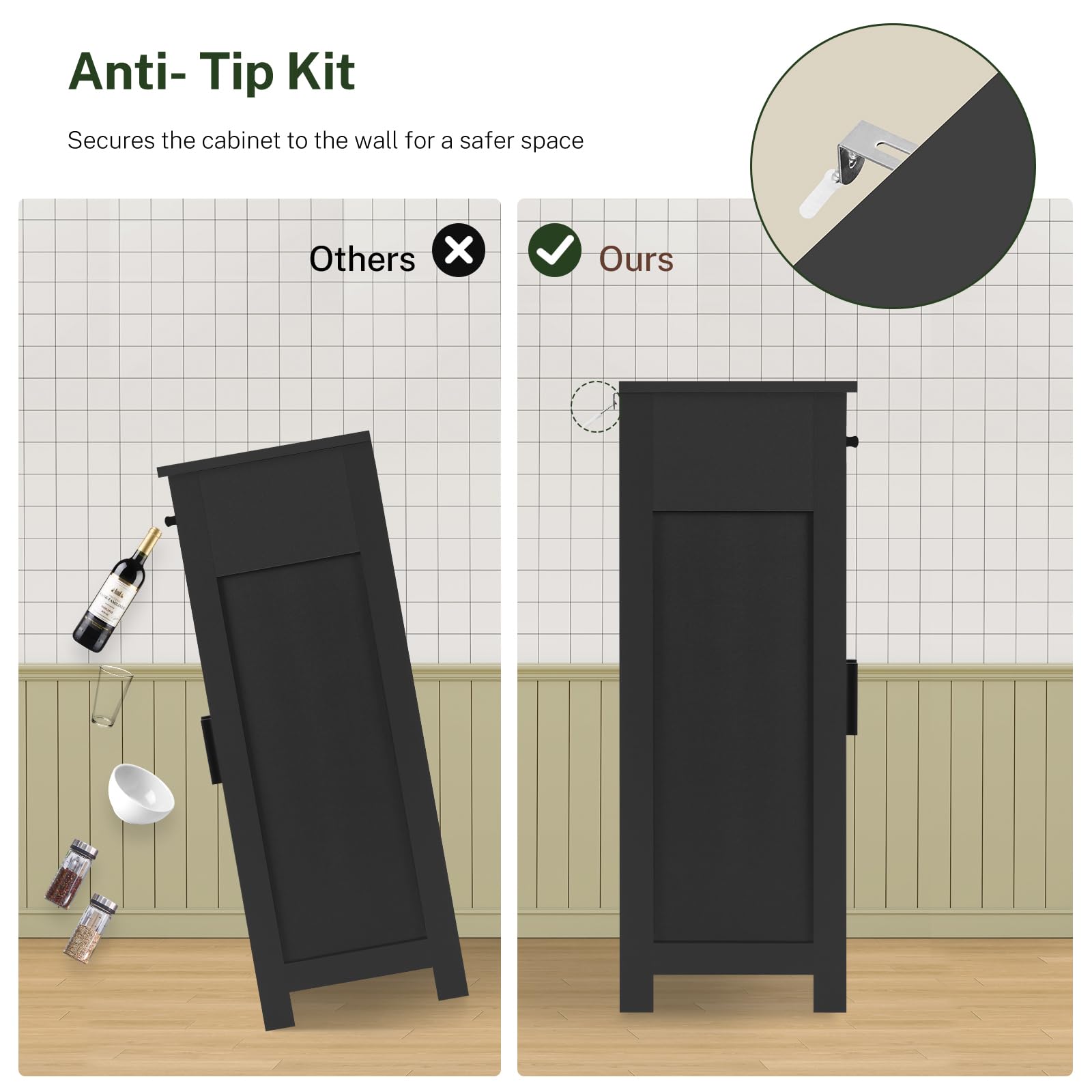 Wooden Storage Cabinet with 2 Doors & 3 Shelves - Entryway, Living Room & Bathroom Organizer - Coffee Bar Cabinet, Floor Cabinet for Home Organization (Black) - Perfect for Small Spaces, Entry Storage & Coffee Station Setup