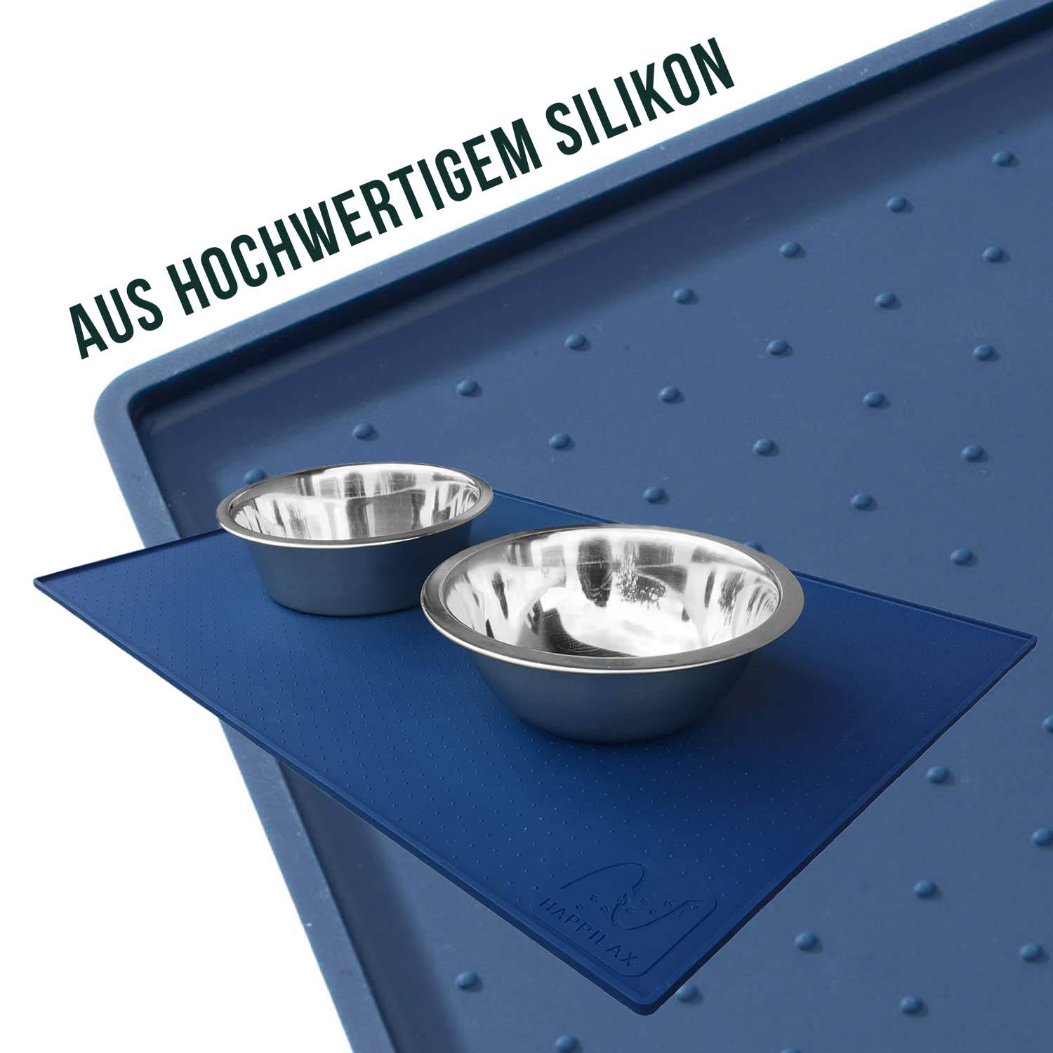 Premium Non-Slip Silicone Pet Bowl Mat - 19x12 Inch Blue Pet Food & Water Dish Mat for Dogs & Cats | Durable Feeding Mat for Kitchen Floor, Crate & Travel Use