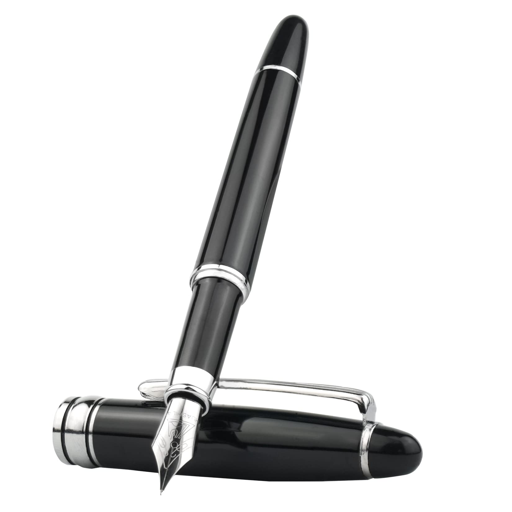 Premium STONEGO Metal Fountain Pen with Ink Refill Converter - Classic Calligraphy Pen for Writing, Drawing & Journaling - 0.5mm Medium Nib Executive Business Gift for Men & Women - Ideal for School, Office & Professional Use (Silver)