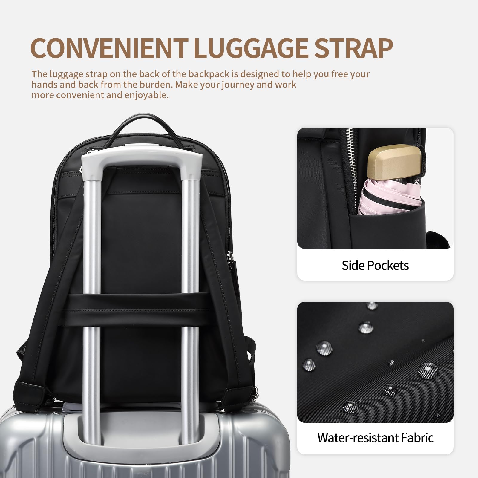 **Women's Water Resistant Laptop Backpack with Separate 15.6-Inch Laptop Compartment - Durable Travel, Work & College Computer Bag (Black) - Perfect for Commuting, Business Trips & Campus Life**