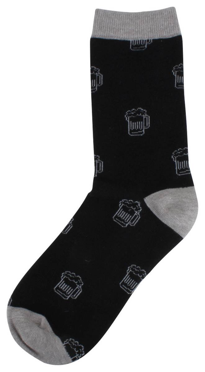 Men's Beer Themed Socks - Black & Grey Crew Socks for Casual Wear, Gifts & Beer Lovers