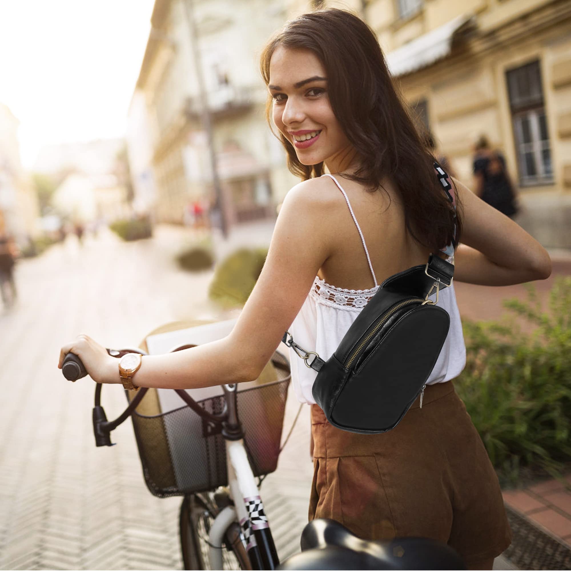 KFXFENQ Women's PU Leather Sling Bag - Small Crossbody Chest Backpack for Cycling, Travel & Daily Use | Lightweight & Multipurpose Shoulder Bag