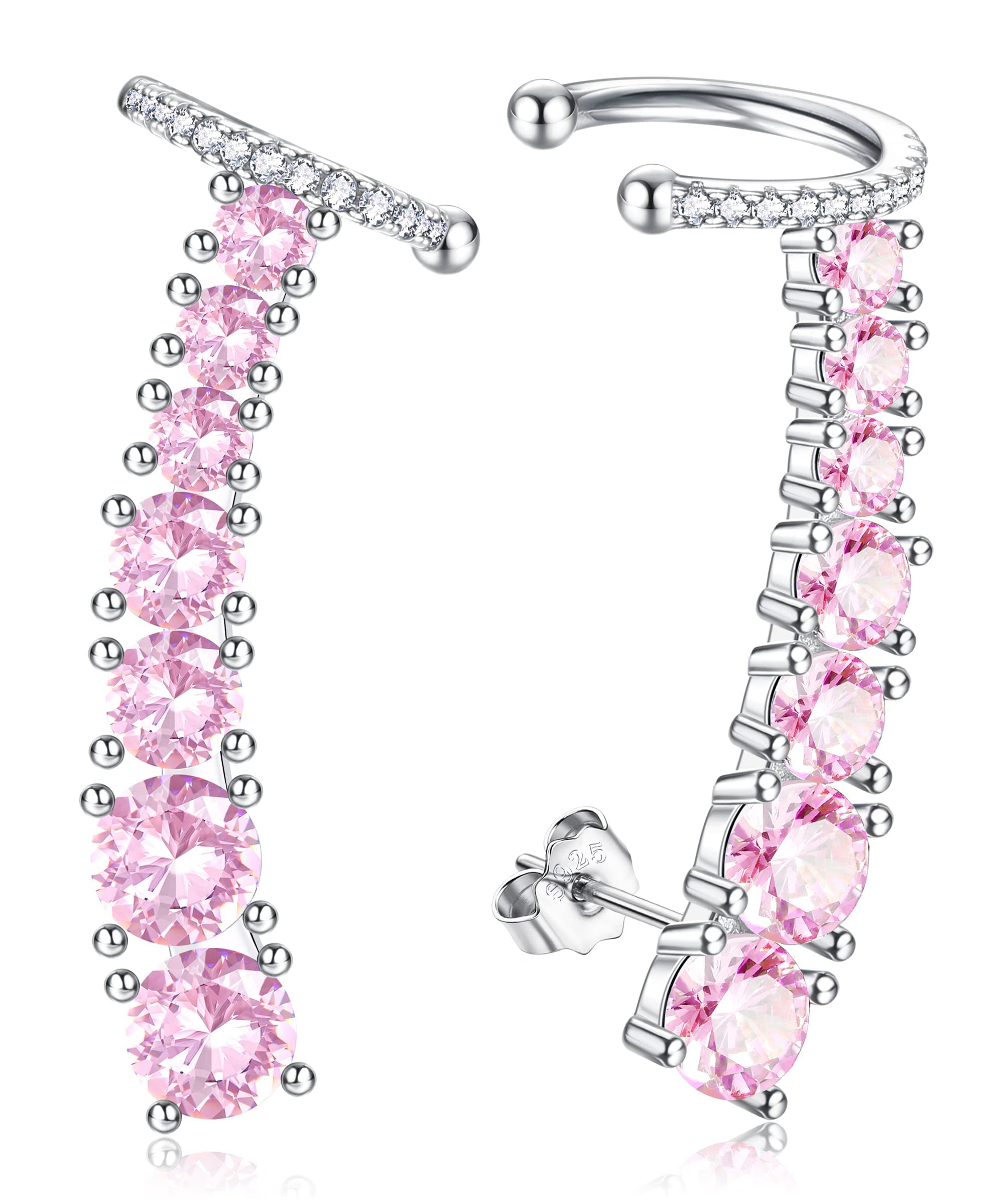Diamday 925 Sterling Silver Ear Cuffs & Climber Earrings for Women - Cubic Zirconia Stud Ear Crawlers in Multiple Colors | Perfect for Parties, Weddings & Everyday Wear