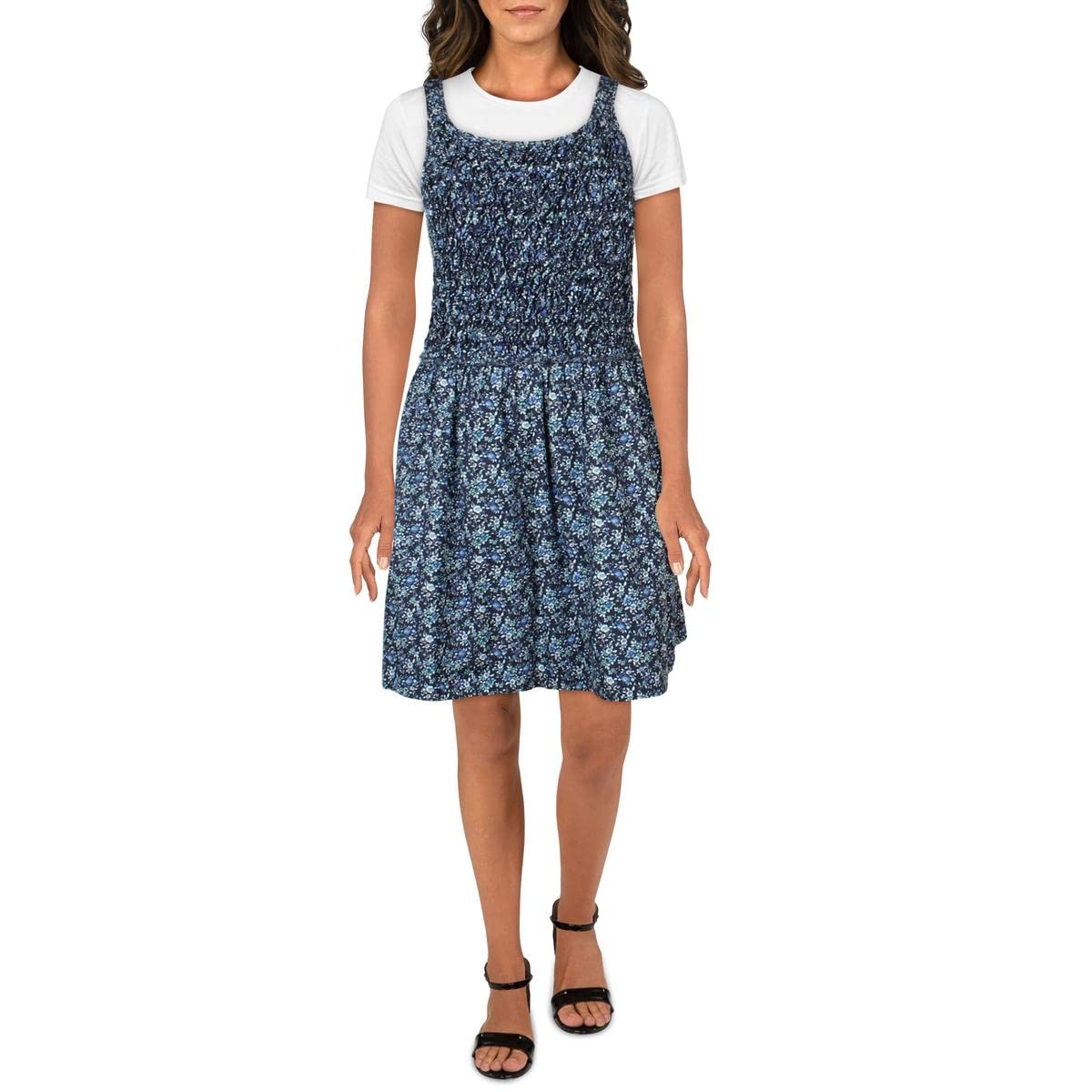 Free People Women's Petunia Floral Mini Jumper Dress - Navy, XS | Boho Chic Outfit for Summer, Beach, and Casual Wear