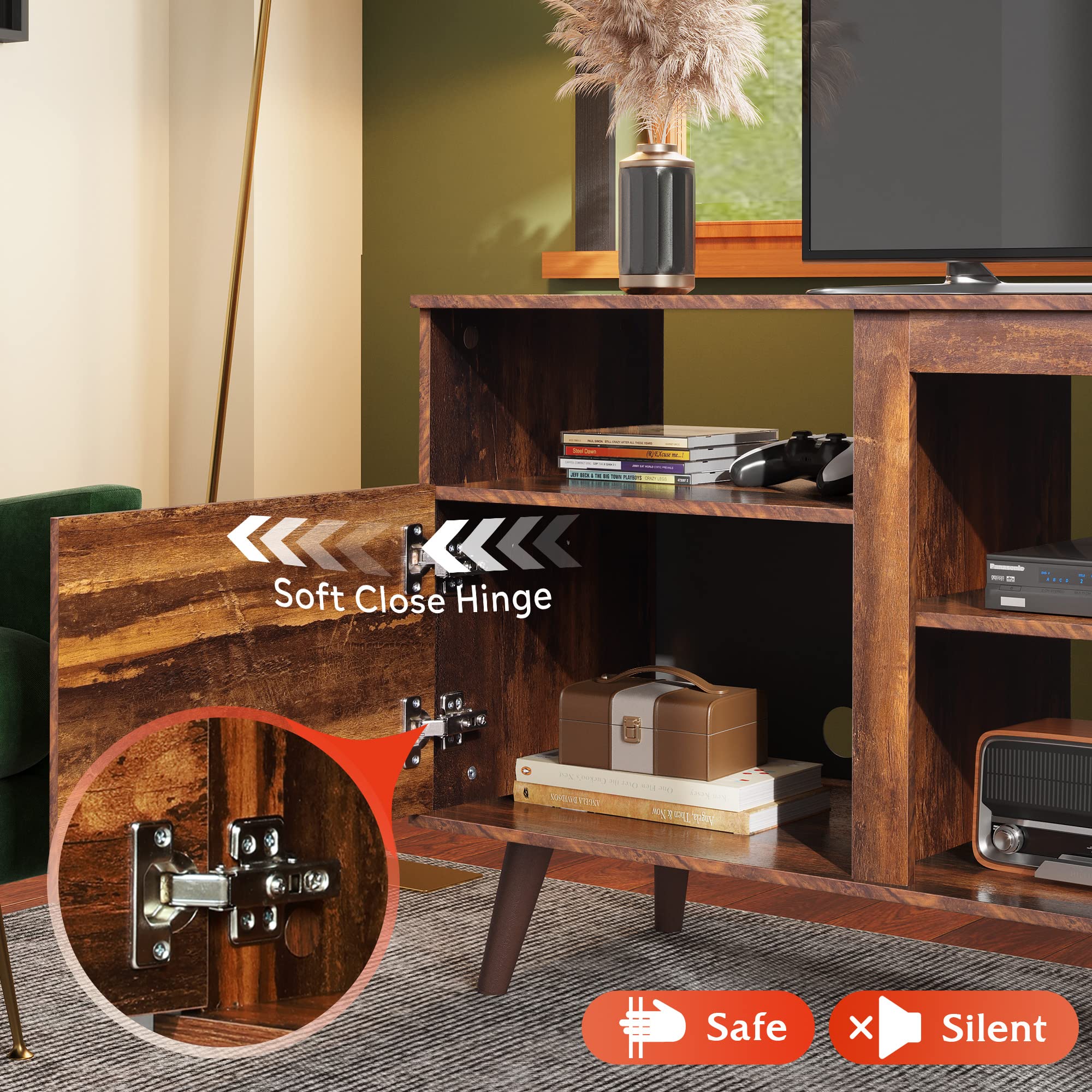 65 Inch TV Stand with 2 Storage Cabinets - Retro Brown Entertainment Center for Living Room, Bedroom & Office - Perfect Media Console for 58-65 Inch TVs - Ideal for Home Theater Setup & Modern Decor