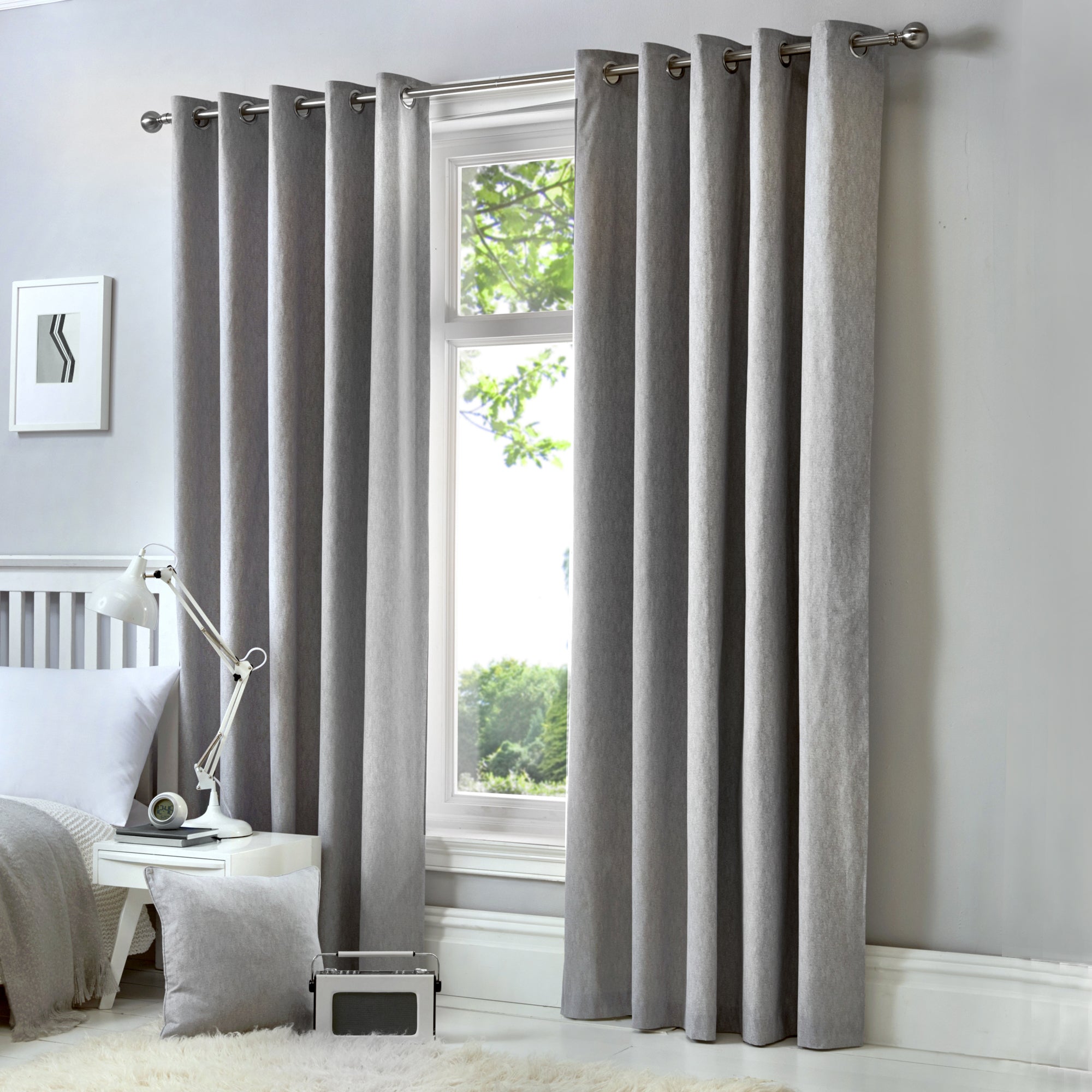 Fusion Cannes Blackout Curtains with Eyelet Design - Silver, Thermal Insulated Window Drapes for Bedroom & Living Room, Noise Reducing Room Darkening Shades for Better Sleep