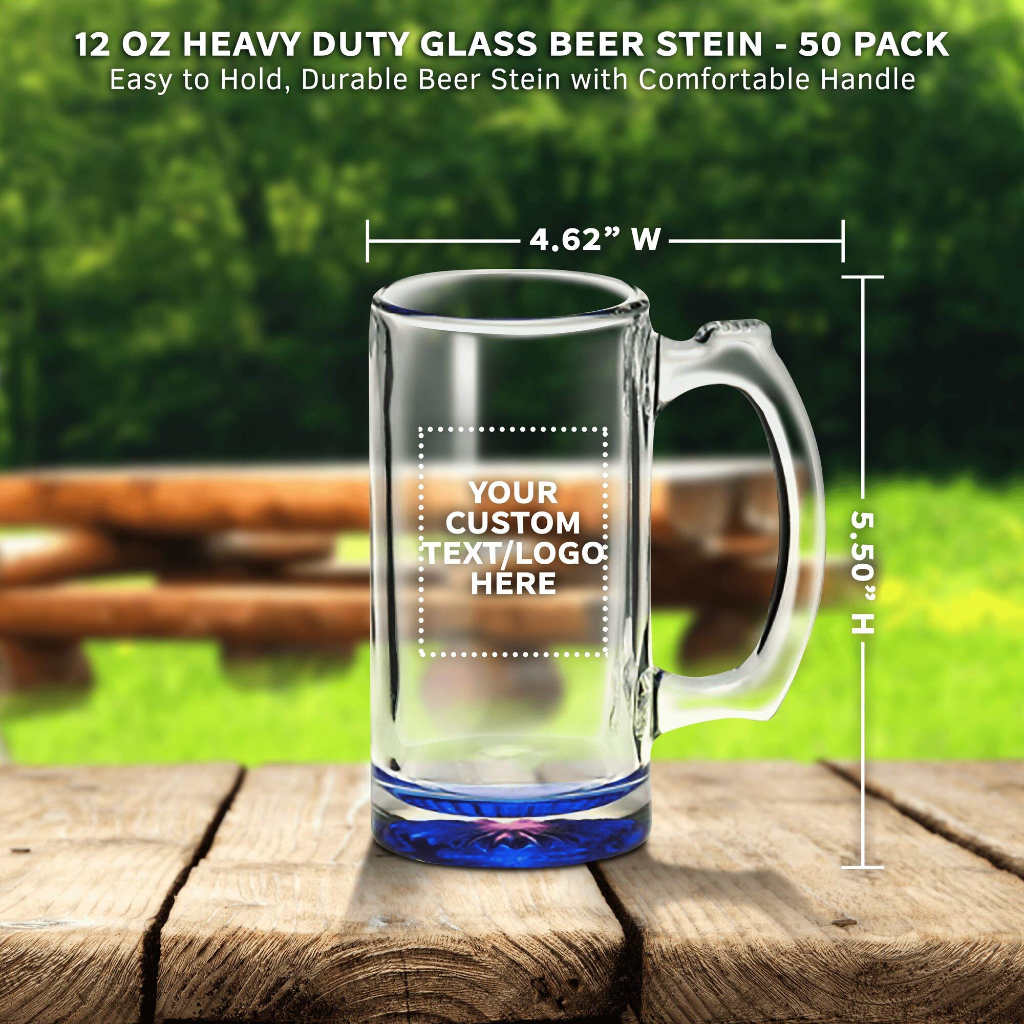 50-Piece Libbey 12oz Beer Mugs Set - Customizable Text & Logo - Bulk Glassware for Groomsmen, Weddings & Parties - Cobalt Blue Barware for Home, Restaurants & Events