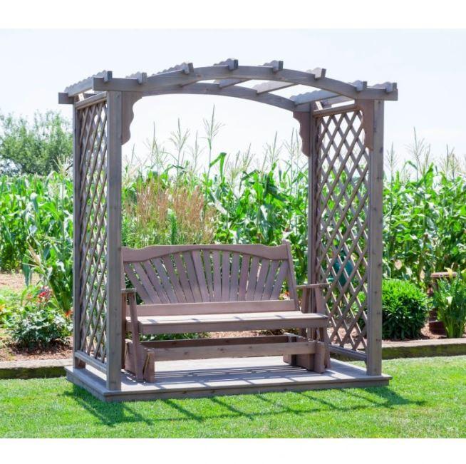 Amish Handcrafted Pine Jamesport Arbor with Deck & Glider - Solid Wood Outdoor Garden Bench for Patio, Porch & Backyard Relaxation