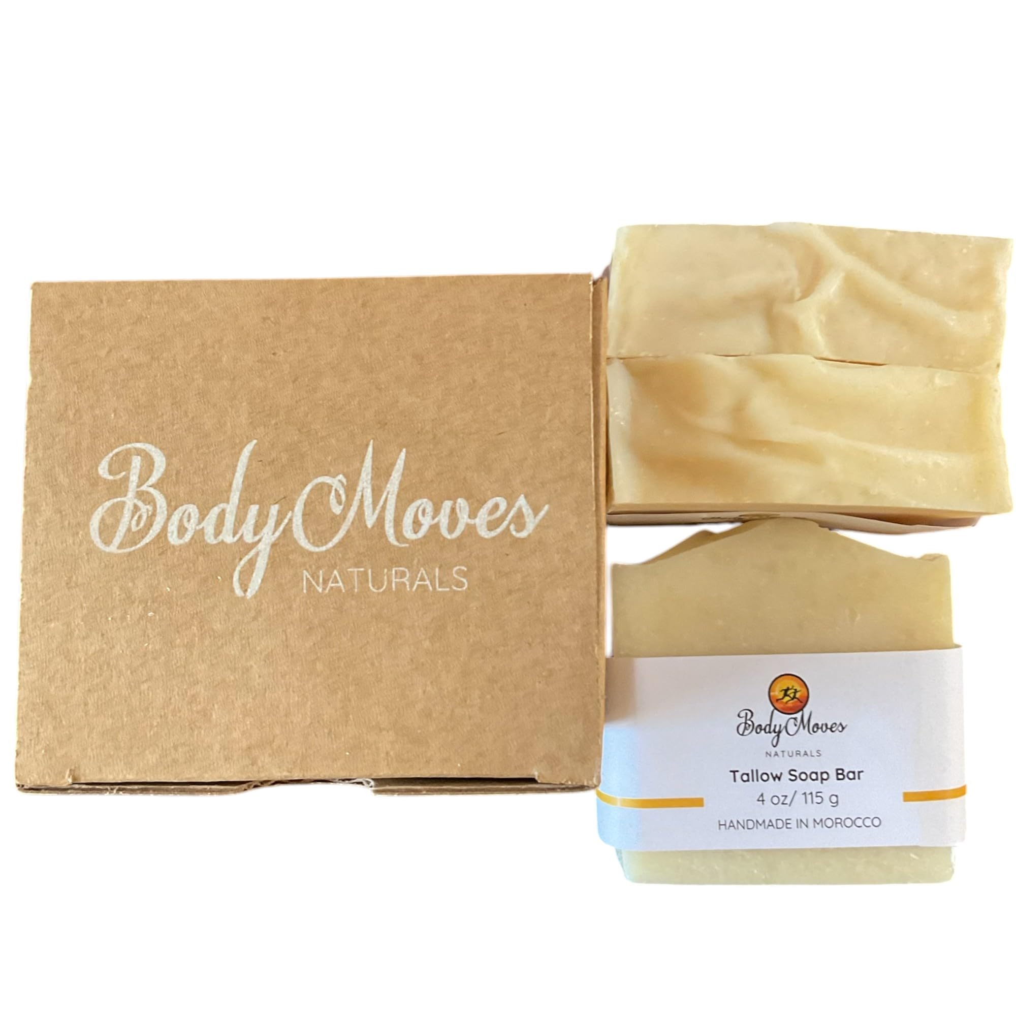 BodyMoves Natural Tallow Soap Bar with Moroccan Argan Oil, Cold Pressed Olive Oil & Coconut Oil - Moisturizing Handmade Soap with Mountain Honey for Dry Skin - Perfect for Daily Face & Body Cleansing, Shaving & Sensitive Skin Care
