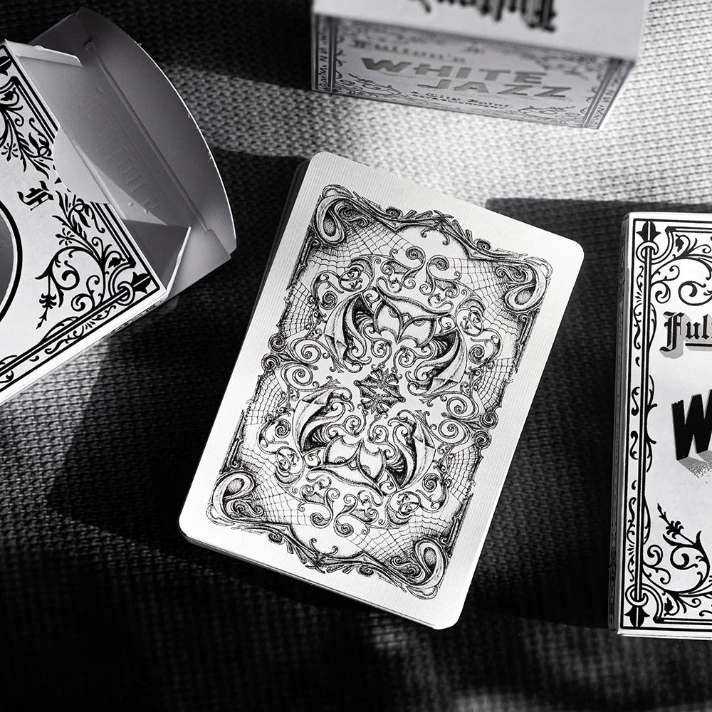 Fulton's Noir White Jazz Playing Cards - Premium Poker Deck for Magic Tricks, Cardistry & Casino Night Games