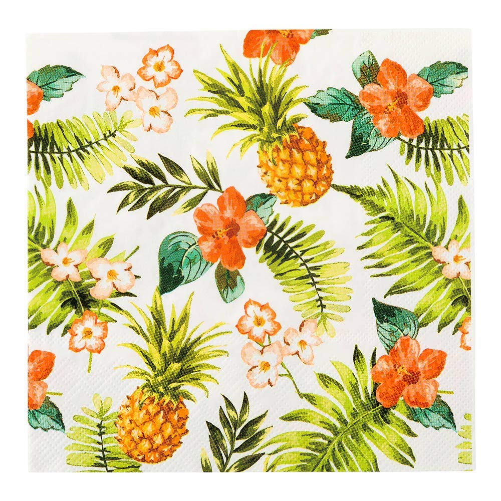 Hawaiian Vacation Design 13 Inch Paper Luncheon Napkins - 500 Count, 3-Ply Textured Edges, White Decorated Napkins, Soft & Strong for Parties, Catering Events, Restaurants & Tropical Themed Gatherings