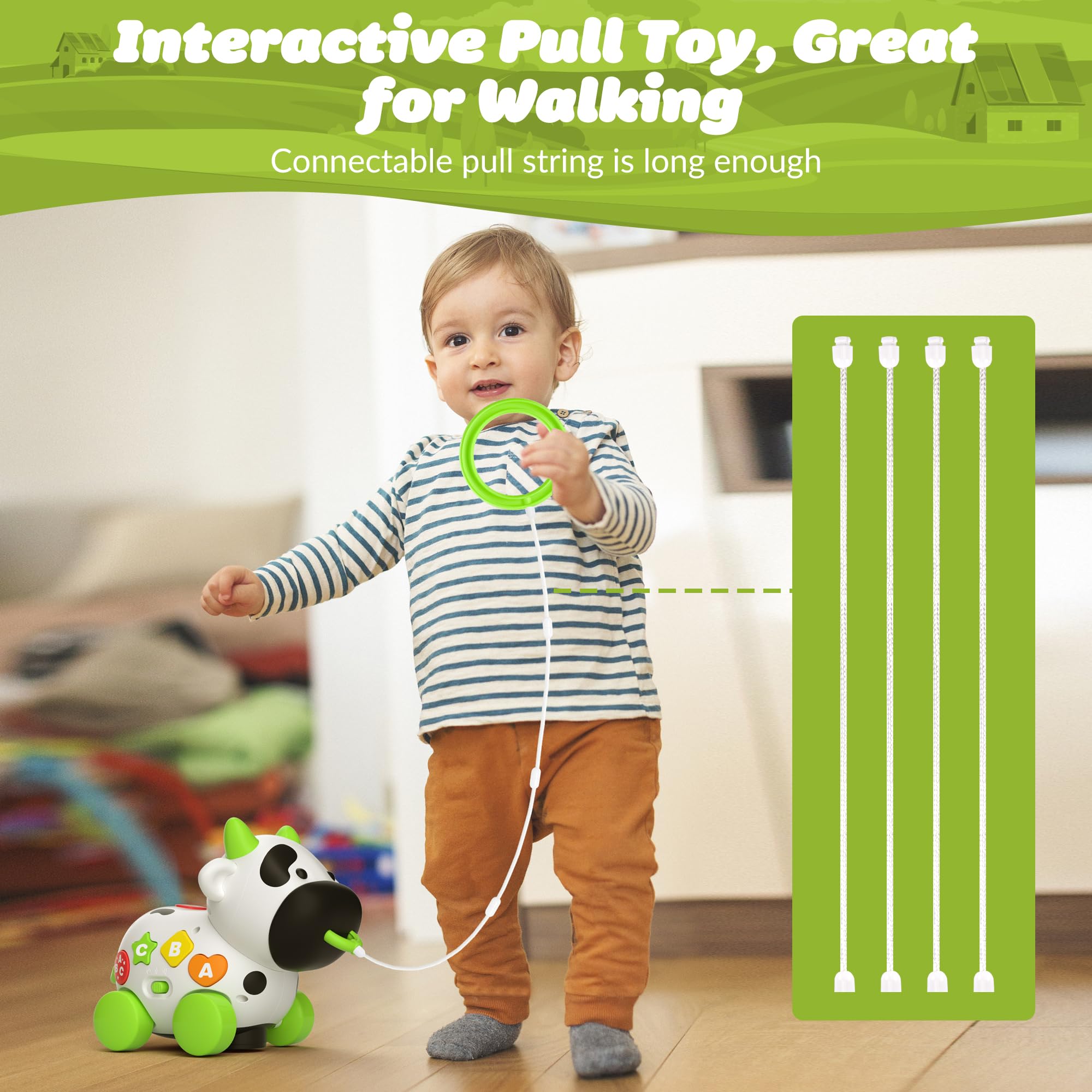 Musical Cow Baby Toys for 6-18 Months | Bilingual Educational Toddler Toy for 1-2 Year Olds | First Birthday Gift for Boys & Girls | Perfect for Sensory Play, Early Learning & Nursery Decor