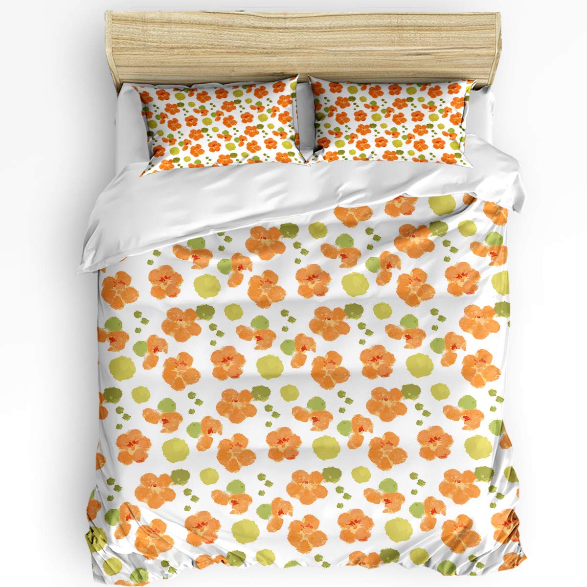 3 Piece Queen Size Floral Comforter Cover Set - Spring Orange Flowers Duvet Cover with Zipper Closure for Kids, Teens & Adults | Soft Bedding for Cozy Bedrooms & Guest Rooms