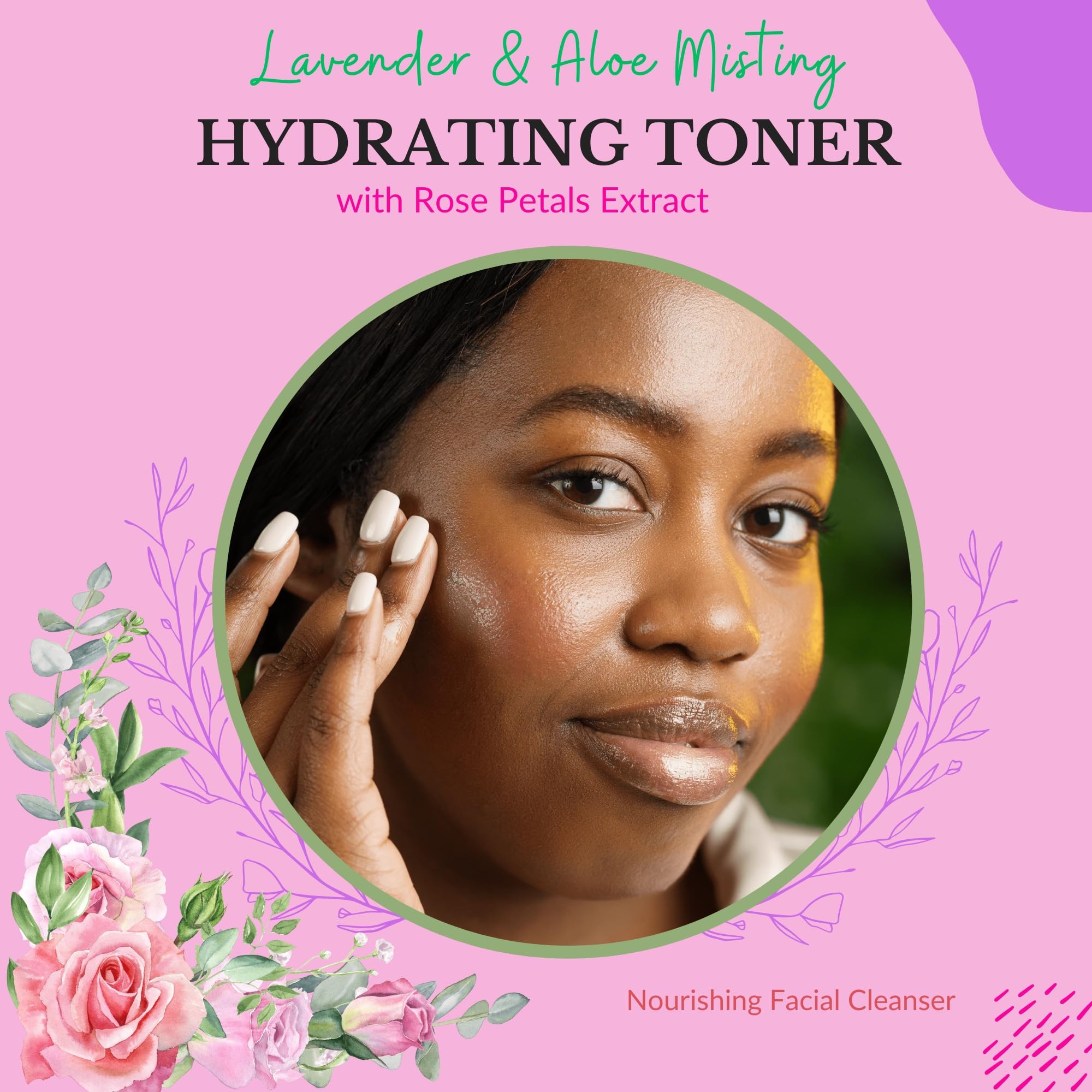 Rose & Lavender Facial Toner with Bee Pollen & Aloe Vera | 1 Oz Hydrating Mist for Glowing Skin | Soothing Toner for Dry & Sensitive Skin | Perfect for Daily Skincare Routine & Post-Workout Refresh