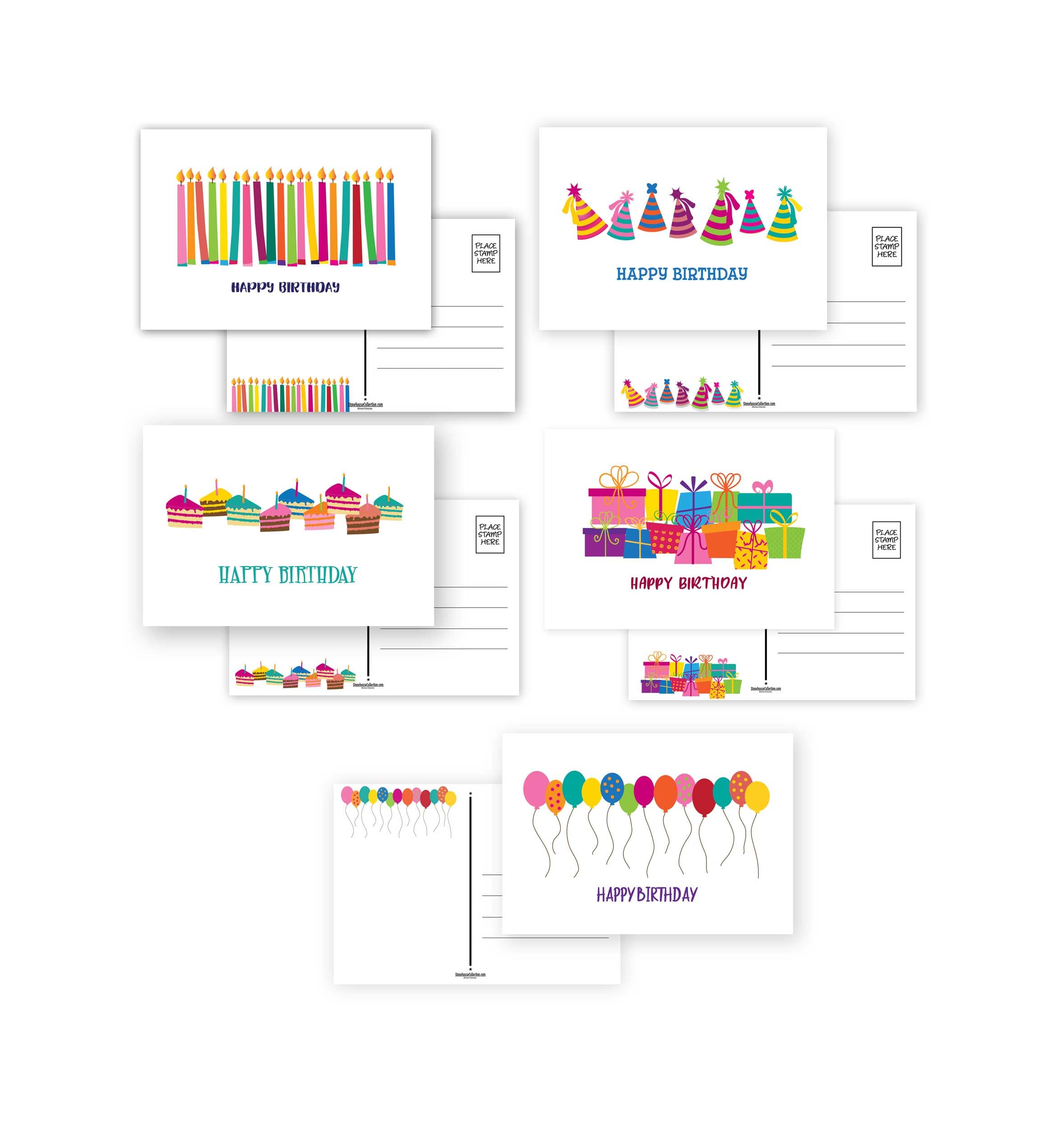 50-Pack Happy Birthday Greeting Cards - Assorted Birthday Postcards for Mom, Teacher, Students & Kids - 5 Cute Birthday Card Designs - Perfect for Celebrations, Parties & Special Occasions