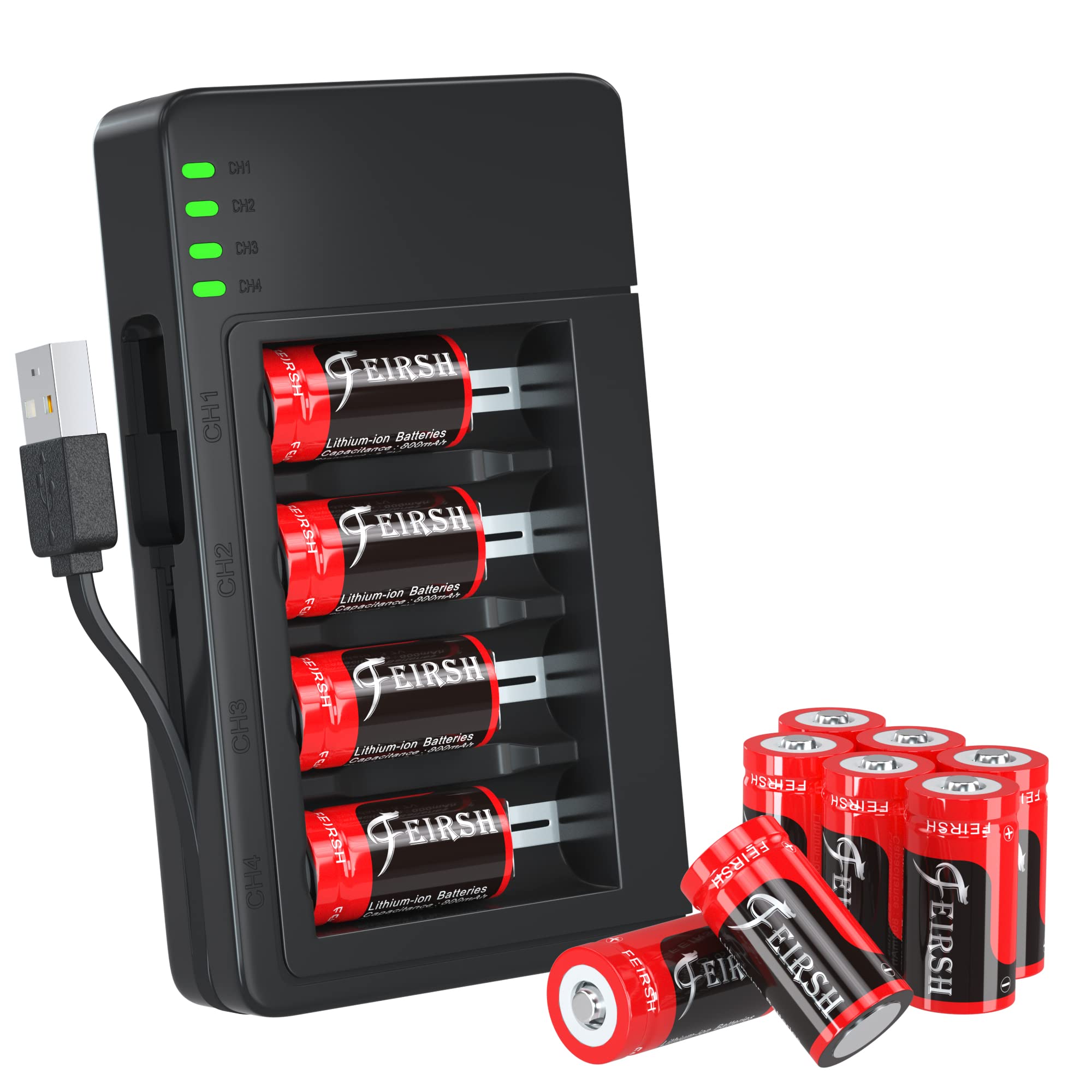 CR123A Rechargeable Lithium Batteries 8-Pack with Charger - 3.7V High Capacity Battery for Arlo Security Cameras (VMC3030, VMK3200, VMS3330/3430/3530), Flashlights & Emergency Devices | Long-Lasting Power for Home Security & Outdoor Lighting